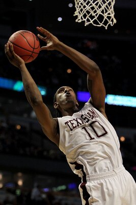 CHICAGO, IL - MARCH 18:  David Loubeau #10 of the Texas A&M Aggies shoots against the Florida State Seminoles in the second half during the second round of the 2011 NCAA men's basketball tournament at the United Center on March 18, 2011 in Chicago, Illino