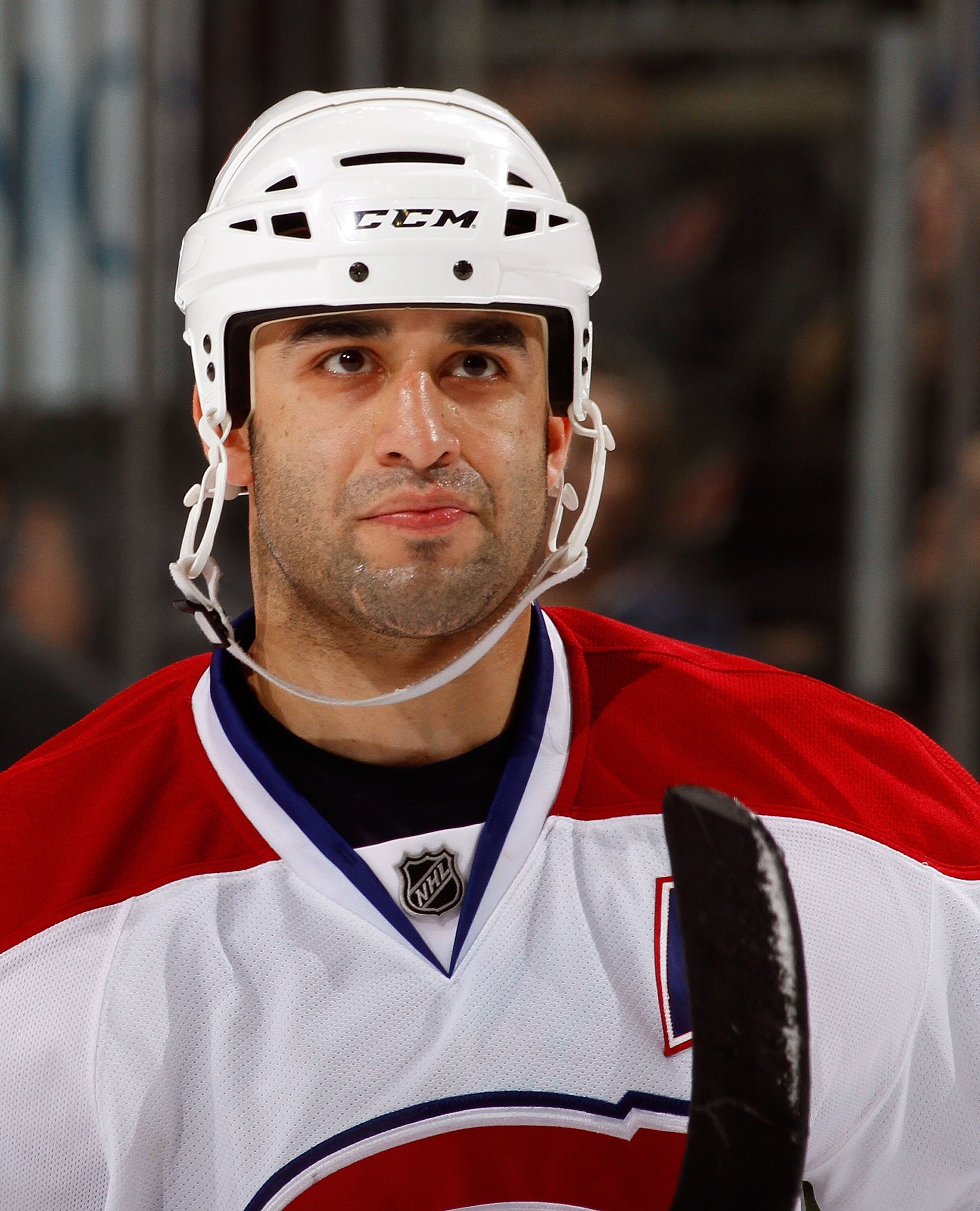 NEWARK, NJ - APRIL 02:  Scott Gomez #11 of the Montreal Canadians waits for a faceoff during an NHL hockey game against the New Jersey Devils at the Prudential Center on April 2, 2011 in Newark, New Jersey.  (Photo by Paul Bereswill/Getty Images)