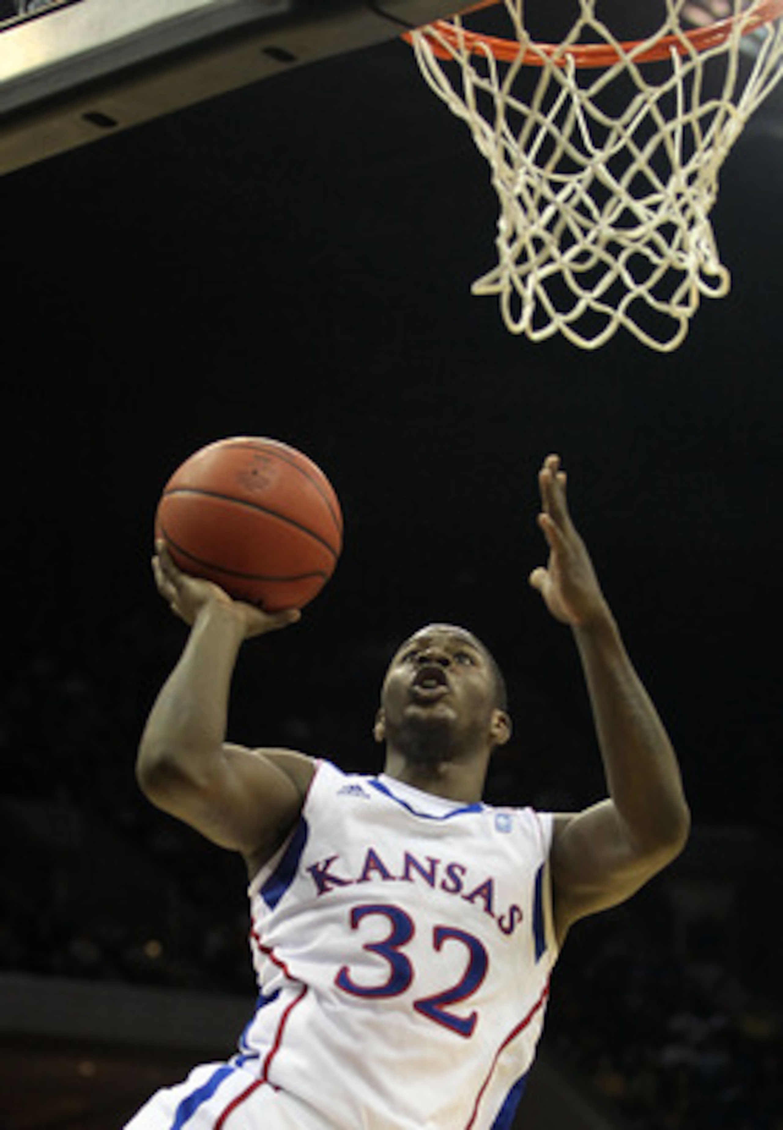 TULSA, OK - MARCH 18:  Josh Selby #32 of the Kansas Jayhawks goes up for a shot against the Boston University Terriers during the second round of the 2011 NCAA men's basketball tournament at BOK Center on March 18, 2011 in Tulsa, Oklahoma.  (Photo by Rona