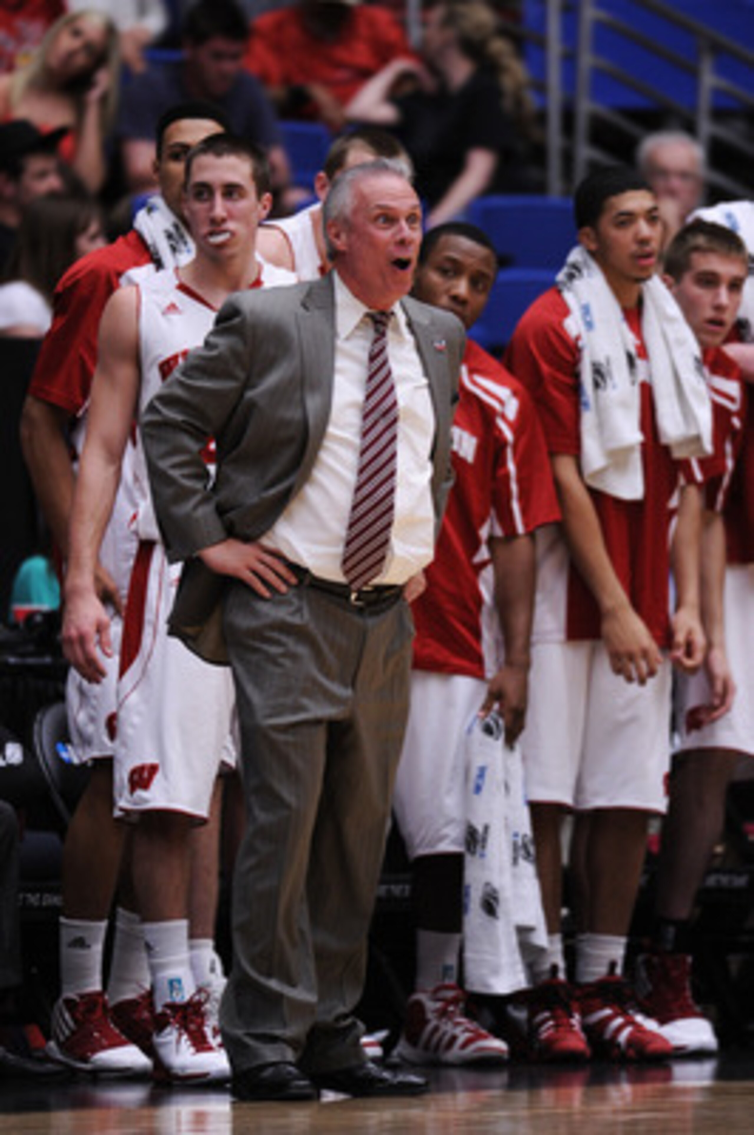 TUCSON, AZ - MARCH 19:  Head coach Bo Ryan of the Wisconsin Badgers coaches his team against the Kansas State Wildcats in the third round of the 2011 NCAA men's basketball tournament at McKale Center on March 19, 2011 in Tucson, Arizona.  (Photo by Harry