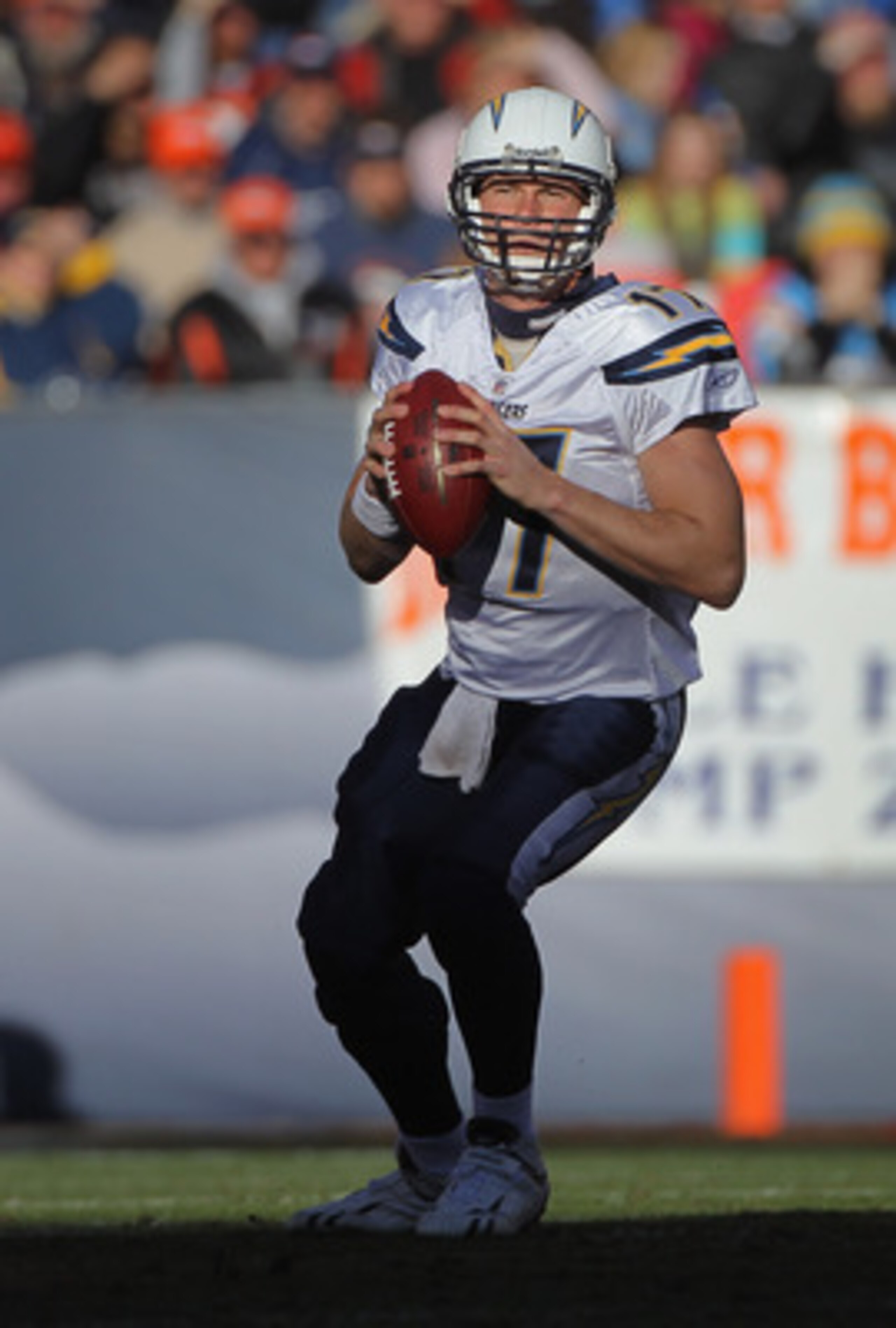 DENVER - JANUARY 02:  Quarterback Philip Rivers #17 of the San Diego Chargers looks to deliver a pass against the Denver Broncos at INVESCO Field at Mile High on January 2, 2011 in Denver, Colorado. The Chargers defeated the Broncos 33-28.  (Photo by Doug