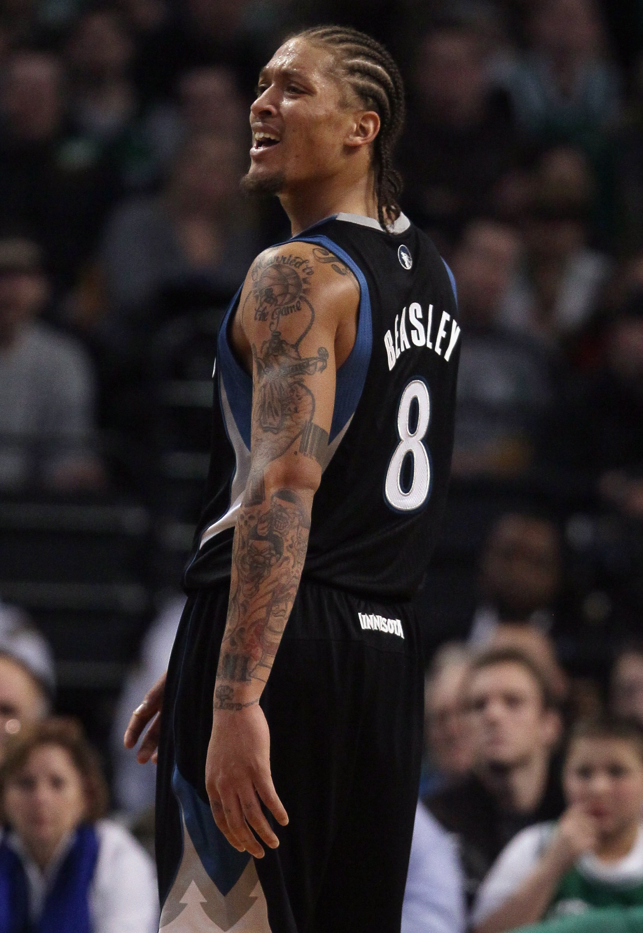 BOSTON, MA - JANUARY 03: Michael Beasley #8 of the Minnesota Timberwolves reacts to a foul called against him in the second half against the Boston Celtics on January 3, 2011 at the TD Garden in Boston, Massachusetts. The Celtics defeated the Timberwolve BOSTON, MA - JANUARY 03: Michael Beasley #8 of the Minnesota Timberwolves reacts to a foul called against him in the second half against the Boston Celtics on January 3, 2011 at the TD Garden in Boston, Massachusetts. The Celtics defeated the Timberwolve