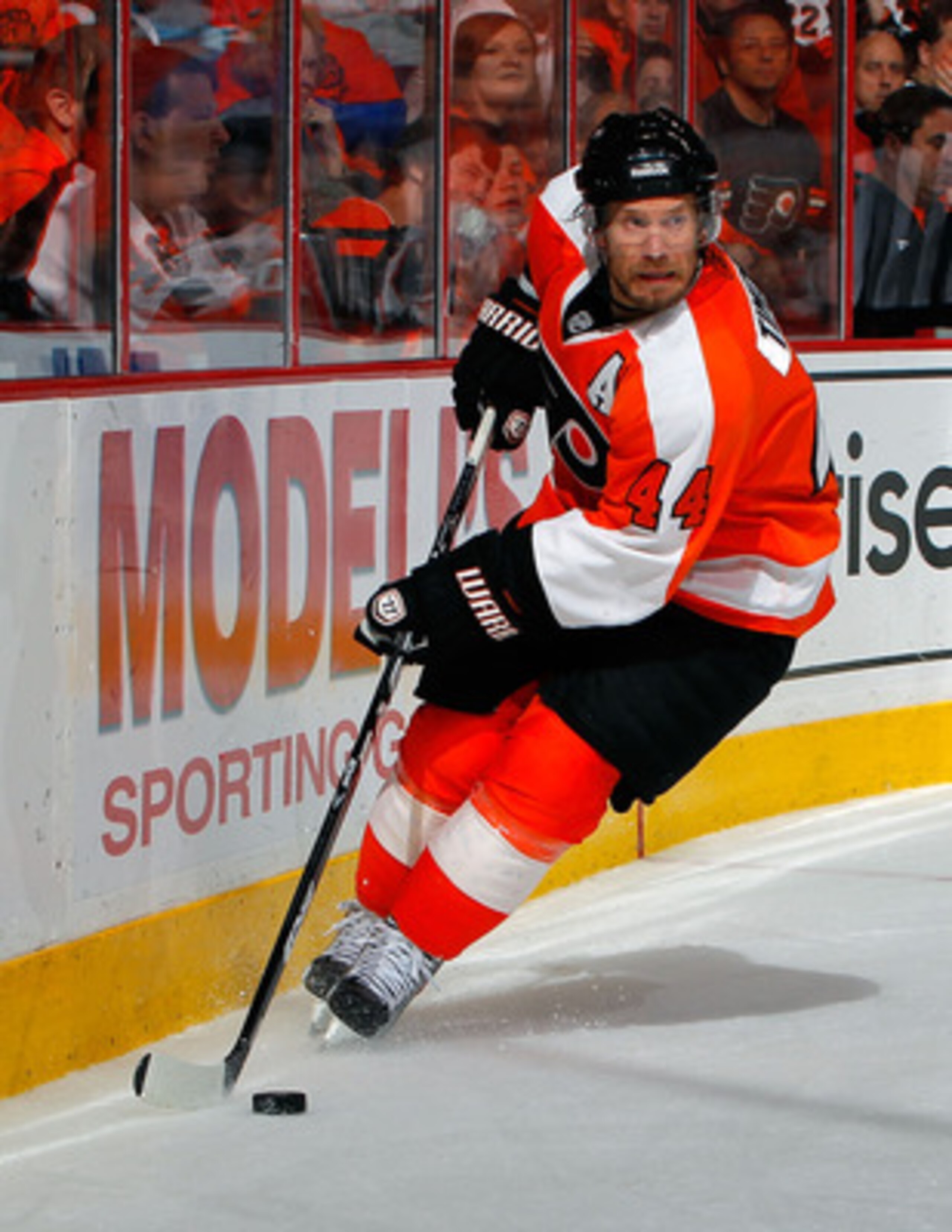 PHILADELPHIA, PA - MAY 02:  Kimmo Timonen #44 of the Philadelphia Flyers skates in Game Two of the Eastern Conference Semifinals against the Boston Bruins during the 2011 NHL Stanley Cup Playoffs at Wells Fargo Center on May 2, 2011 in Philadelphia, Penns