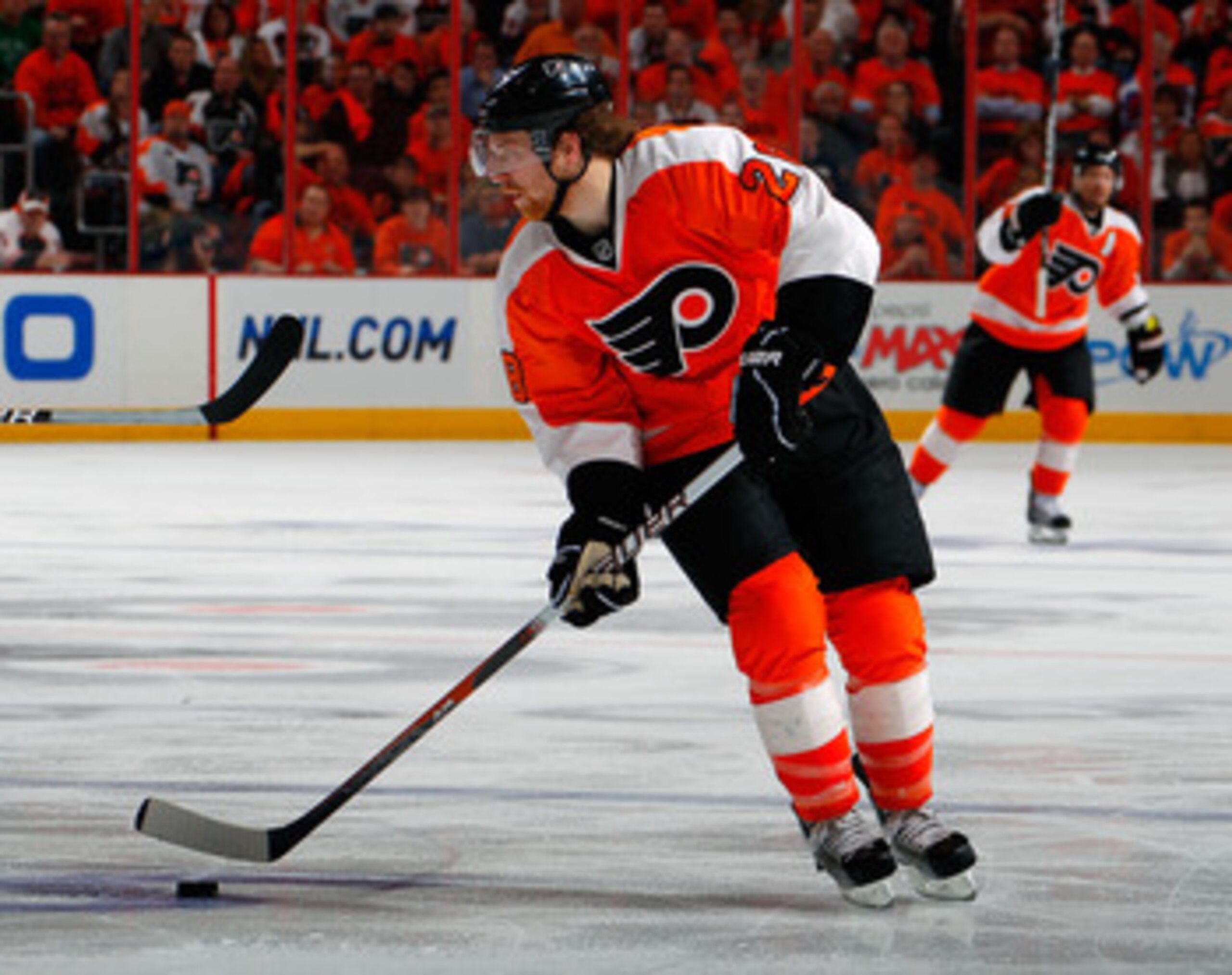 PHILADELPHIA, PA - MAY 02:  Claude Giroux #28 of the Philadelphia Flyers skates in Game Two of the Eastern Conference Semifinals against the Boston Bruins during the 2011 NHL Stanley Cup Playoffs at Wells Fargo Center on May 2, 2011 in Philadelphia, Penns