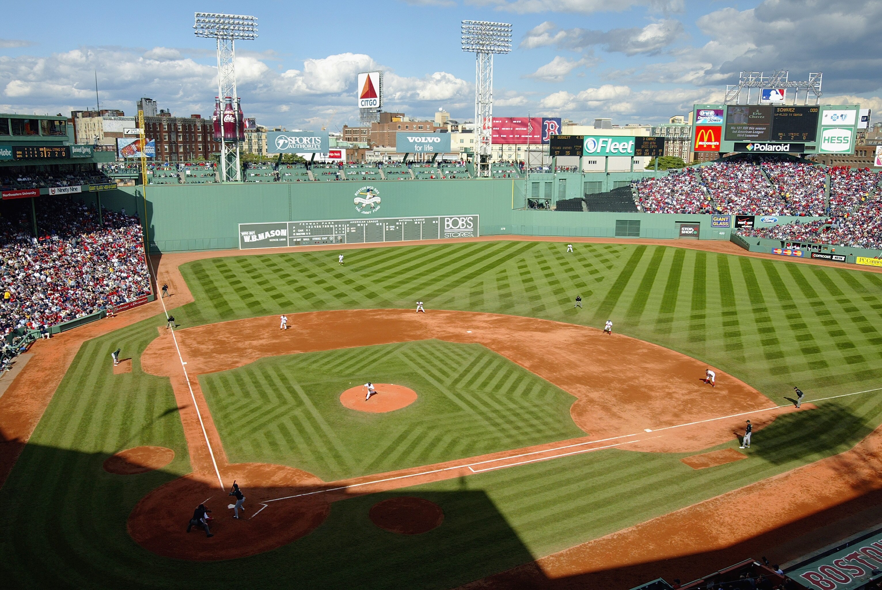 BOSTON - OCTOBER 5:  An aerial view of the inside of Fenway Park taken during game four of the American League Division Series between the Oakland Athletics and the Boston Red Sox on October 5, 2003 at in Boston, Massachusetts.  (Photo by Ezra Shaw/Getty