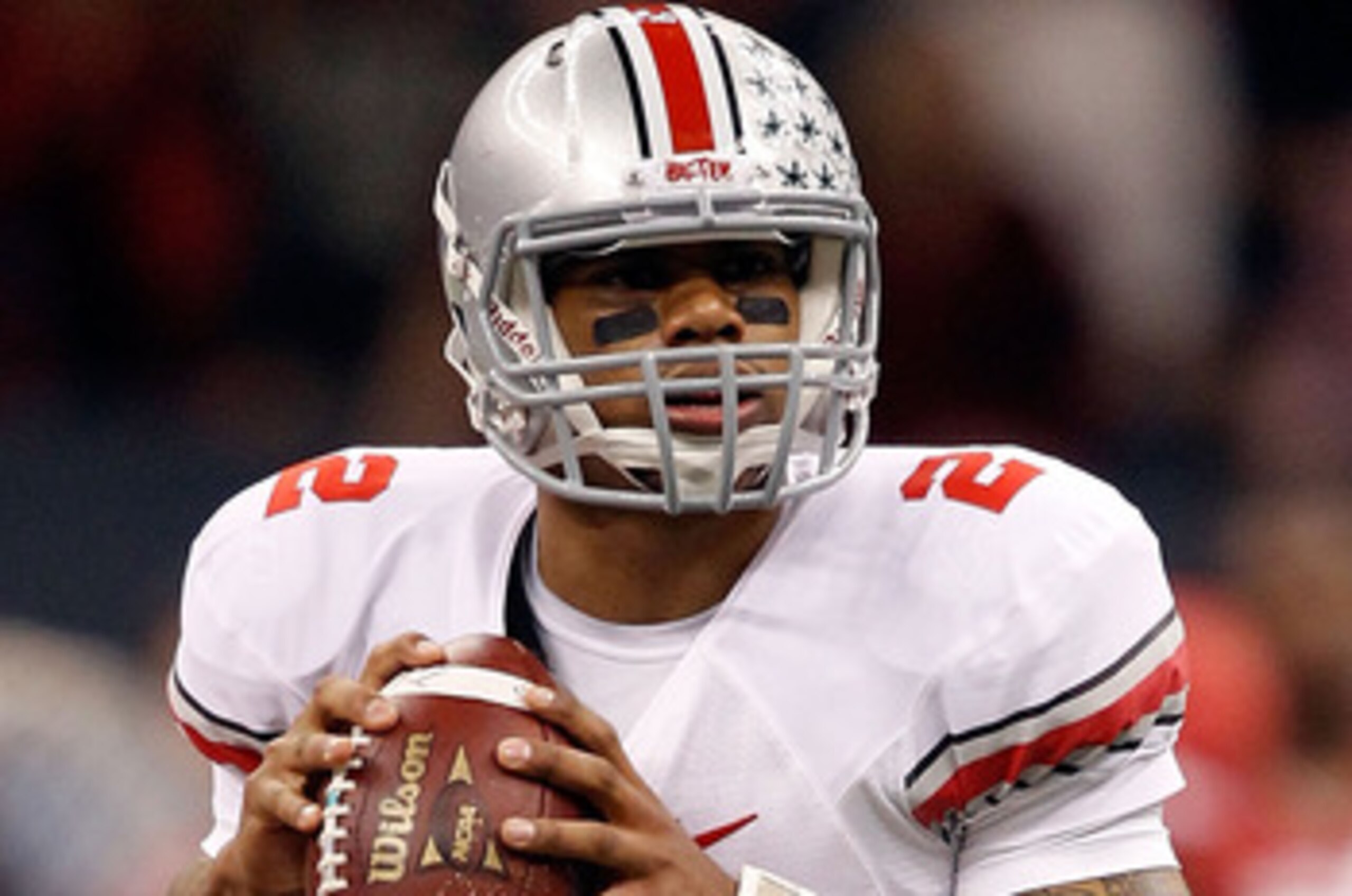 NEW ORLEANS, LA - JANUARY 04:  Quarterback Terrelle Pryor #2 of the Ohio State Buckeyes looks to pass against the Arkansas Razorbacks during the Allstate Sugar Bowl at the Louisiana Superdome on January 4, 2011 in New Orleans, Louisiana.  (Photo by Matthe