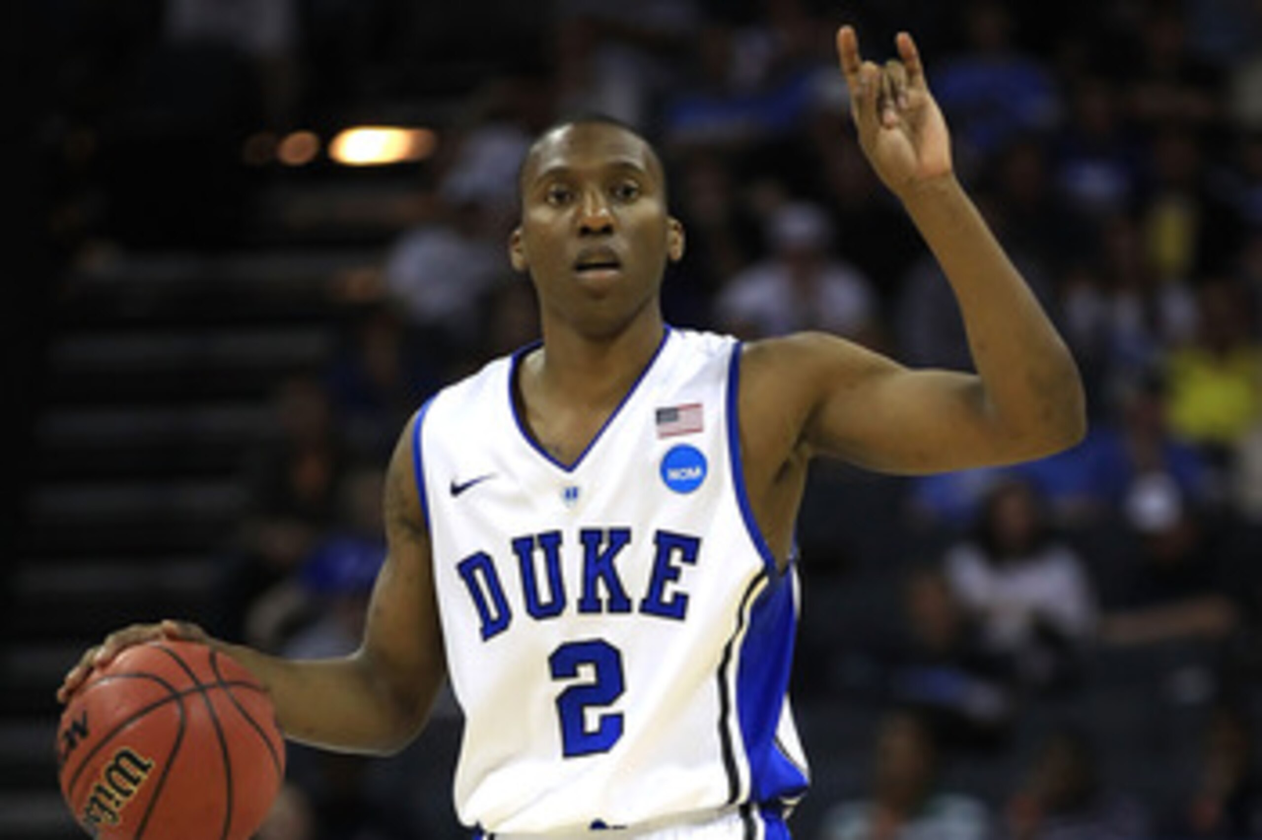 CHARLOTTE, NC - MARCH 20:  Nolan Smith #2 of the Duke Blue Devils calls a play in the second half while taking on the Michigan Wolverines during the third round of the 2011 NCAA men's basketball tournament at Time Warner Cable Arena on March 20, 2011 in C