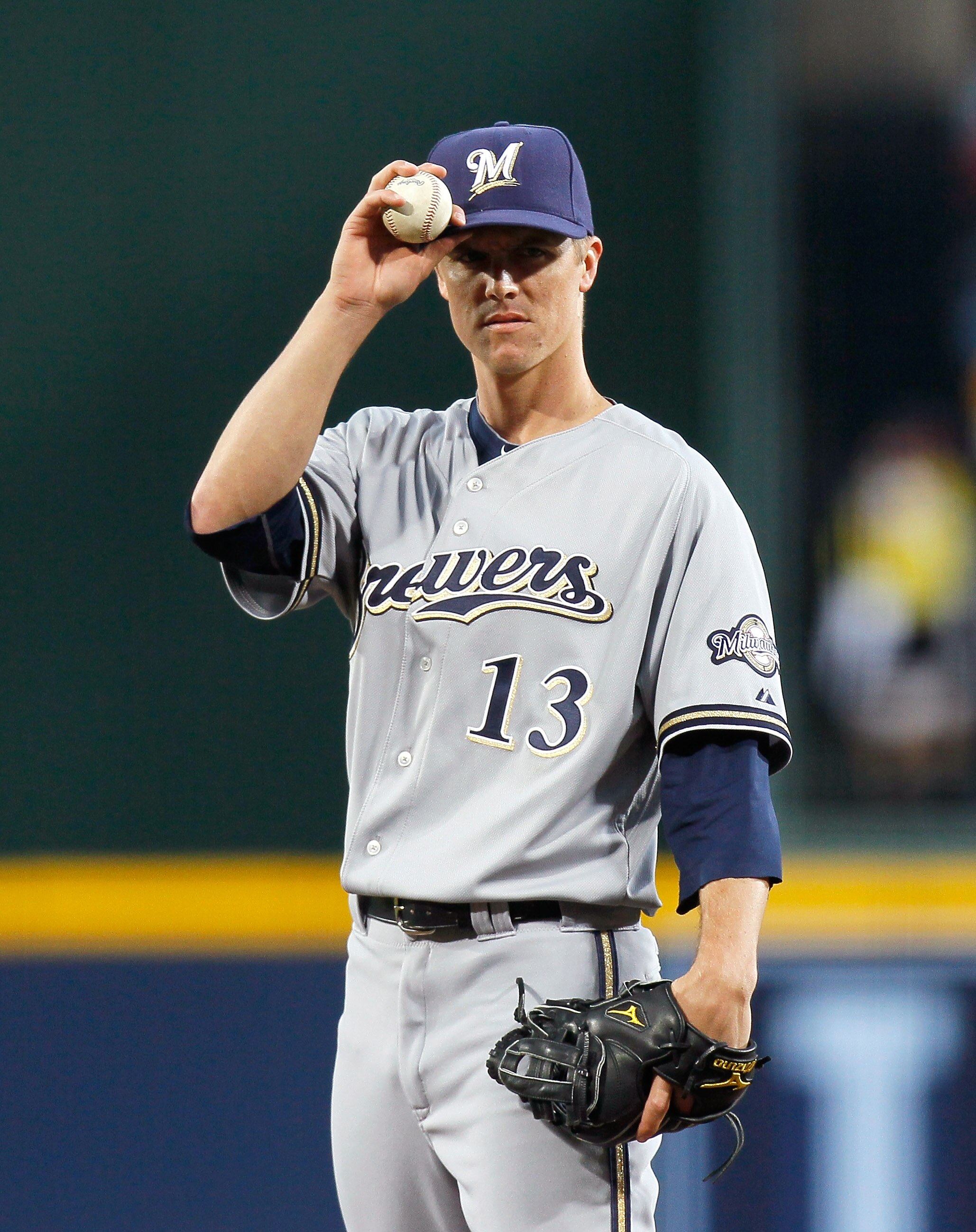 ATLANTA, GA - MAY 04:  Zack Greinke #13 of the Milwaukee Brewers against the Atlanta Braves at Turner Field on May 4, 2011 in Atlanta, Georgia.  (Photo by Kevin C. Cox/Getty Images)