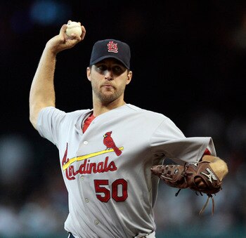 HOUSTON - JULY 09:  Pitcher Adam Wainwright #50 of the St. Louis Cardinals throws in the first inning against the Houston Astros at Minute Maid Park on July 9, 2010 in Houston, Texas.  (Photo by Bob Levey/Getty Images)