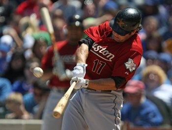 CHICAGO - MAY 16: Lance Berkman #17 of the Houston Astros hits the ball against the Chicago Cubs on May 16, 2009 at Wrigley Field in Chicago, Illinois. The Cubs defeated the Astros 5-4. (Photo by Jonathan Daniel/Getty Images)