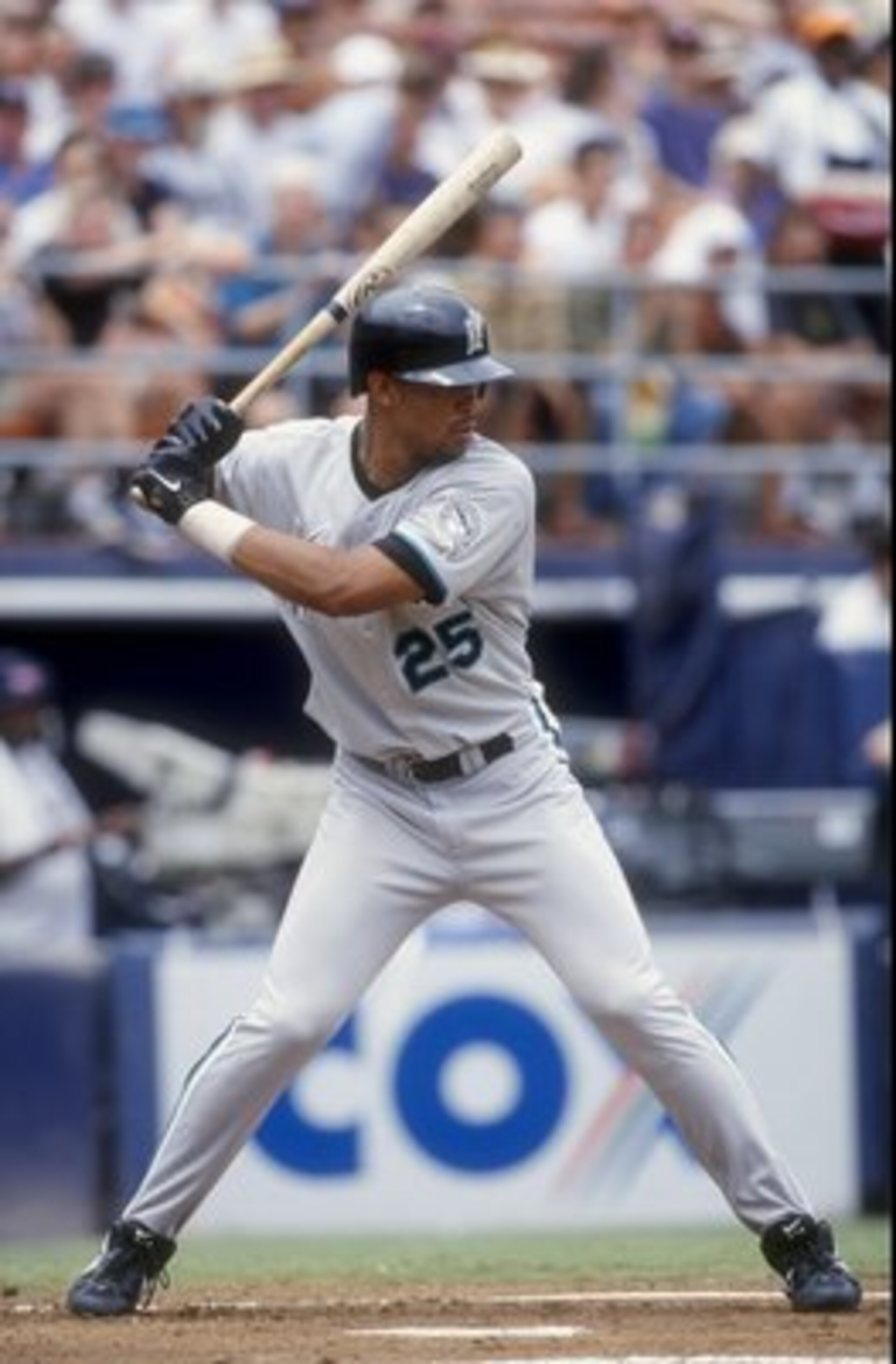 9 Aug 1998:  Derrek Lee #25 of the Florida Marlins gets ready to swing  during the game against the San Diego Padres at Qualcomm Stadium in San Diego, California. The Padres defeated the Marlins 6-5. Mandatory Credit: Tom Hauck  /Allsport
