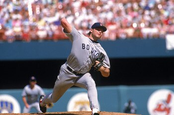 ANAHEIM, CA - 1989:  Roger Clemens #21 of the Boston Red Sox pitches against the California Angels during a game in the 1989 MLB Season at Anaheim Stadium in Anaheim, California. (Photo by Scott Halleran/Getty Images)