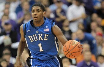 KANSAS CITY, MO - NOVEMBER 23:  Kyrie Irving #1 of the Duke Blue Devils in action during the CBE Classic game against the Kansas State Wildcats on November 23, 2010 at the Sprint Center in Kansas City, Missouri.  (Photo by Jamie Squire/Getty Images)
