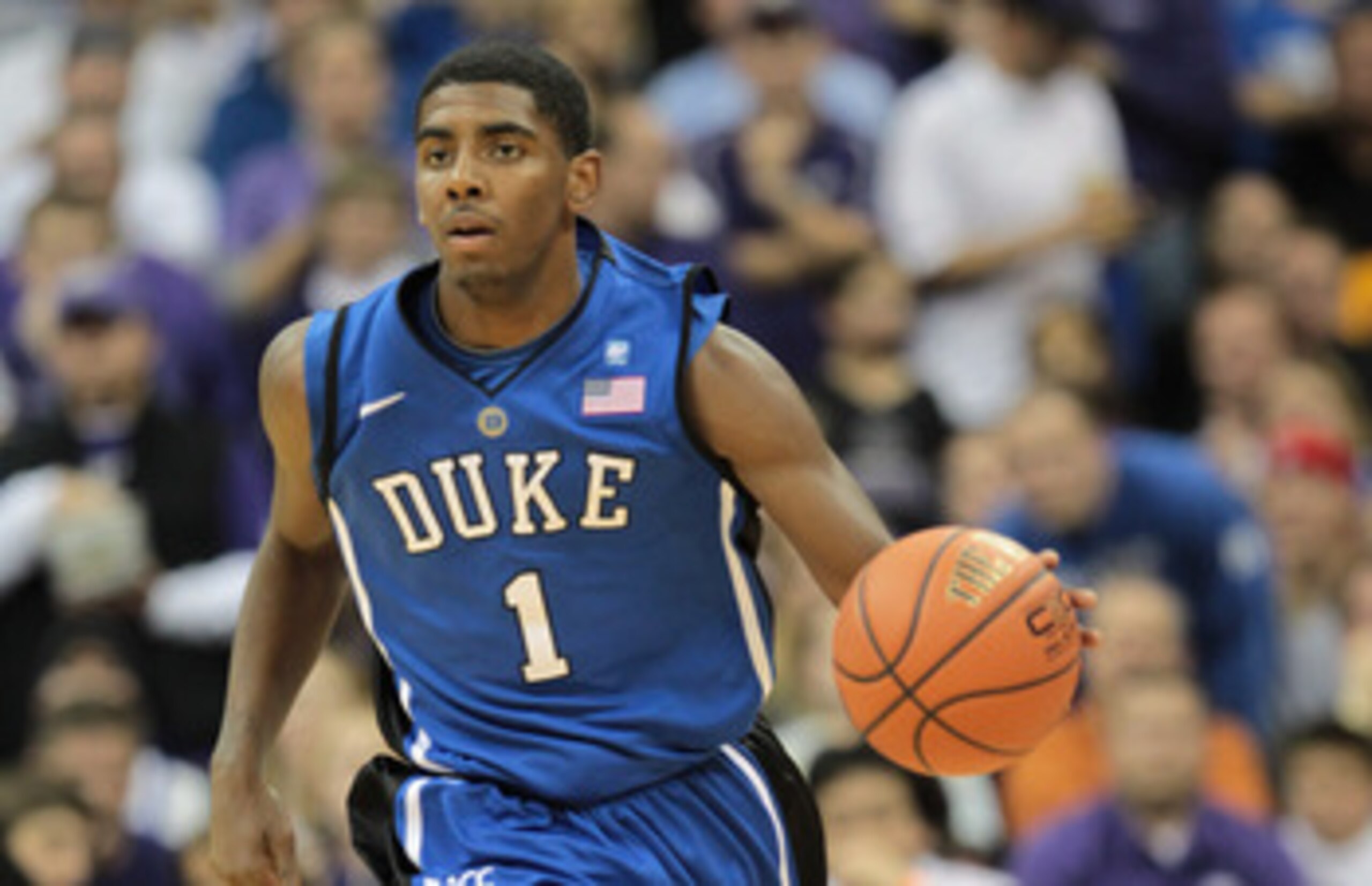 KANSAS CITY, MO - NOVEMBER 23:  Kyrie Irving #1 of the Duke Blue Devils in action during the CBE Classic game against the Kansas State Wildcats on November 23, 2010 at the Sprint Center in Kansas City, Missouri.  (Photo by Jamie Squire/Getty Images)