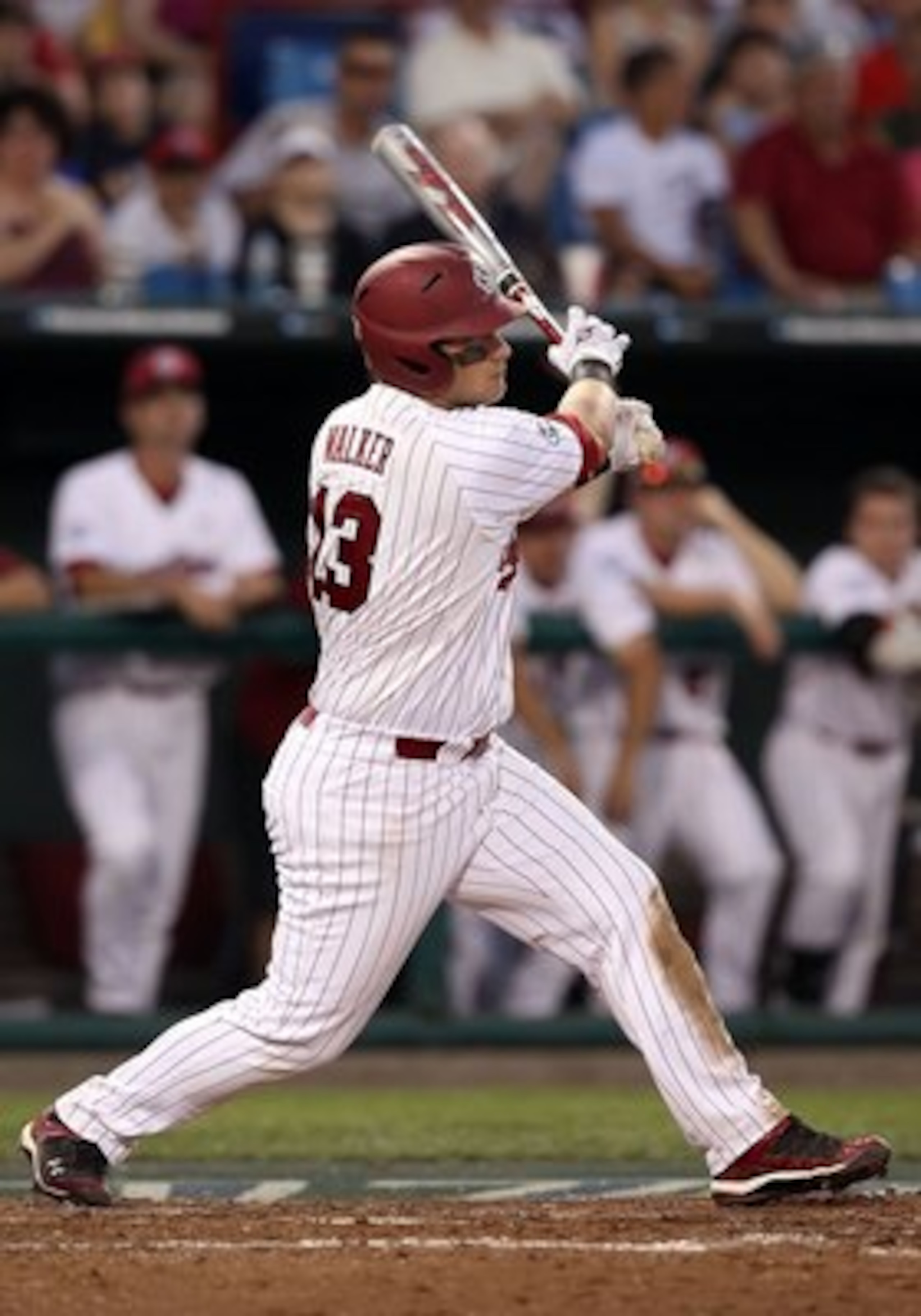 OMAHA, NE - JUNE 29:  Christian Walker #13 of the South Carolina Gamecocks bats against the UCLA Bruins in game 2 of the men's 2010 NCAA College Baseball World Series at Rosenblatt Stadium on June 29, 2010 in Omaha, Nebraska. The Gamecocks defeated the Br