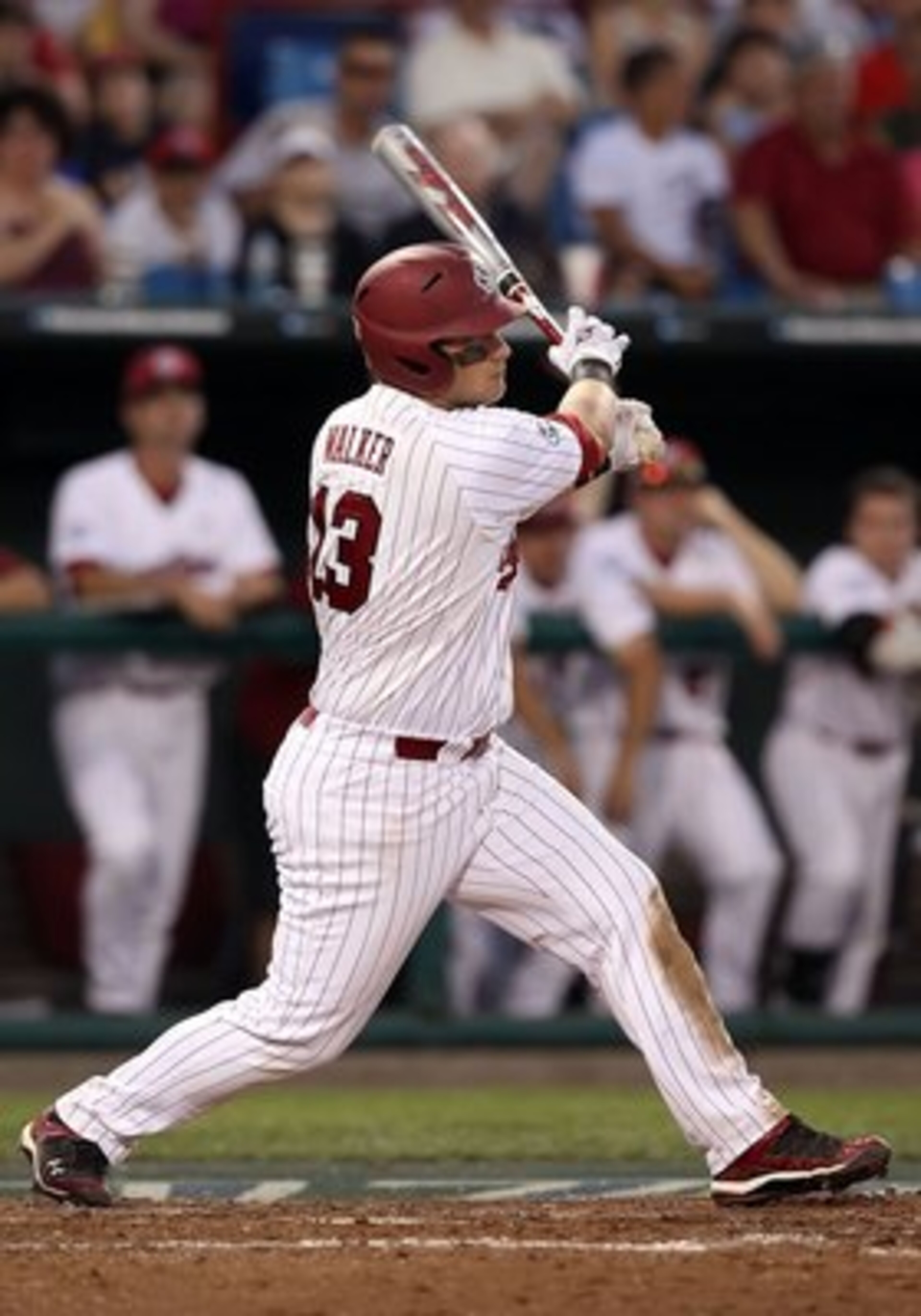 OMAHA, NE - JUNE 29:  Christian Walker #13 of the South Carolina Gamecocks bats against the UCLA Bruins in game 2 of the men's 2010 NCAA College Baseball World Series at Rosenblatt Stadium on June 29, 2010 in Omaha, Nebraska. The Gamecocks defeated the Br