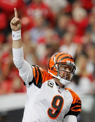 ATLANTA - OCTOBER 24:  Quarterback Carson Palmer #9 of the Cincinnati Bengals against the Atlanta Falcons at Georgia Dome on October 24, 2010 in Atlanta, Georgia.  (Photo by Kevin C. Cox/Getty Images)
