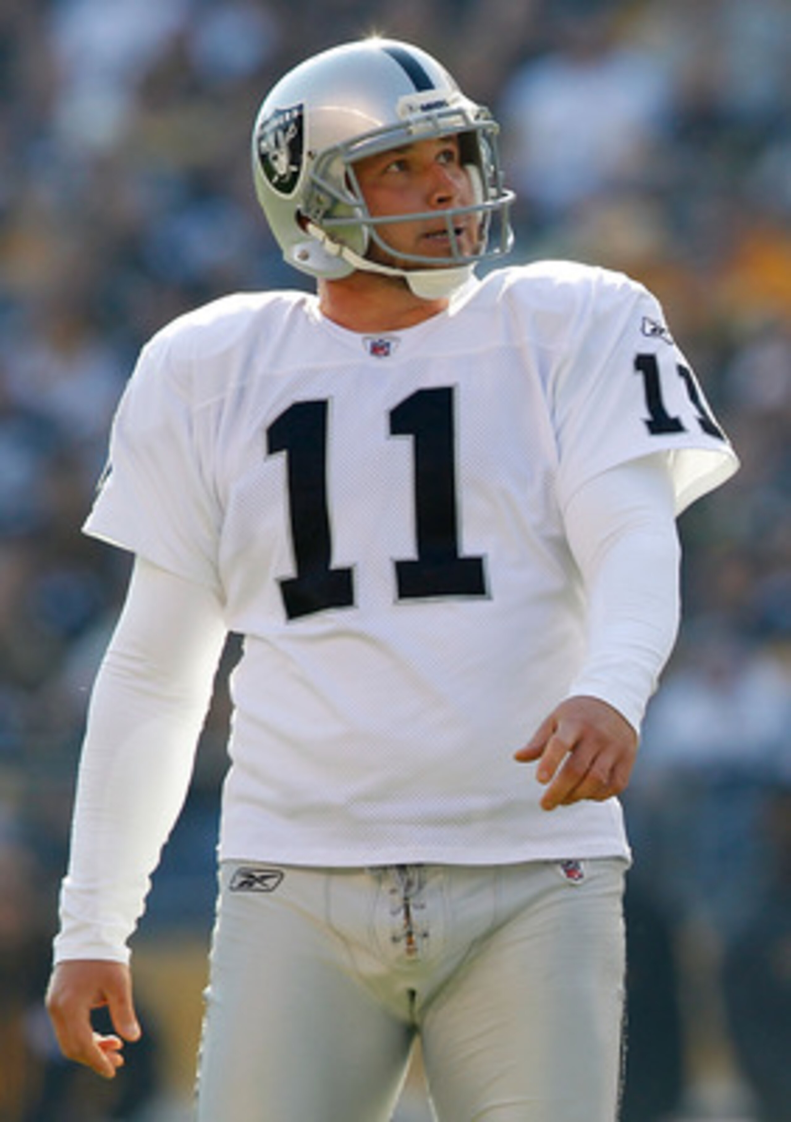 PITTSBURGH, PA - NOVEMBER 21:  Sebastian Janikowski #11 of the Oakland Raiders watches the ball after kicking a field goal against the Pittsburgh Steelers during the game on November 21, 2010 at Heinz Field in Pittsburgh, Pennsylvania.  (Photo by Jared Wi