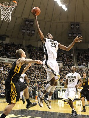 WEST LAFAYETTE, IN - JANUARY 09:  JaJuan Johnson #25 of the Purdue Boilermakers shoots the ball during the Big Ten Conference game against the Iowa Hawkeyes at Mackey Arena on January 9, 2011 in West Lafayette, Indiana.  Purdue won 75-52.  (Photo by Andy 