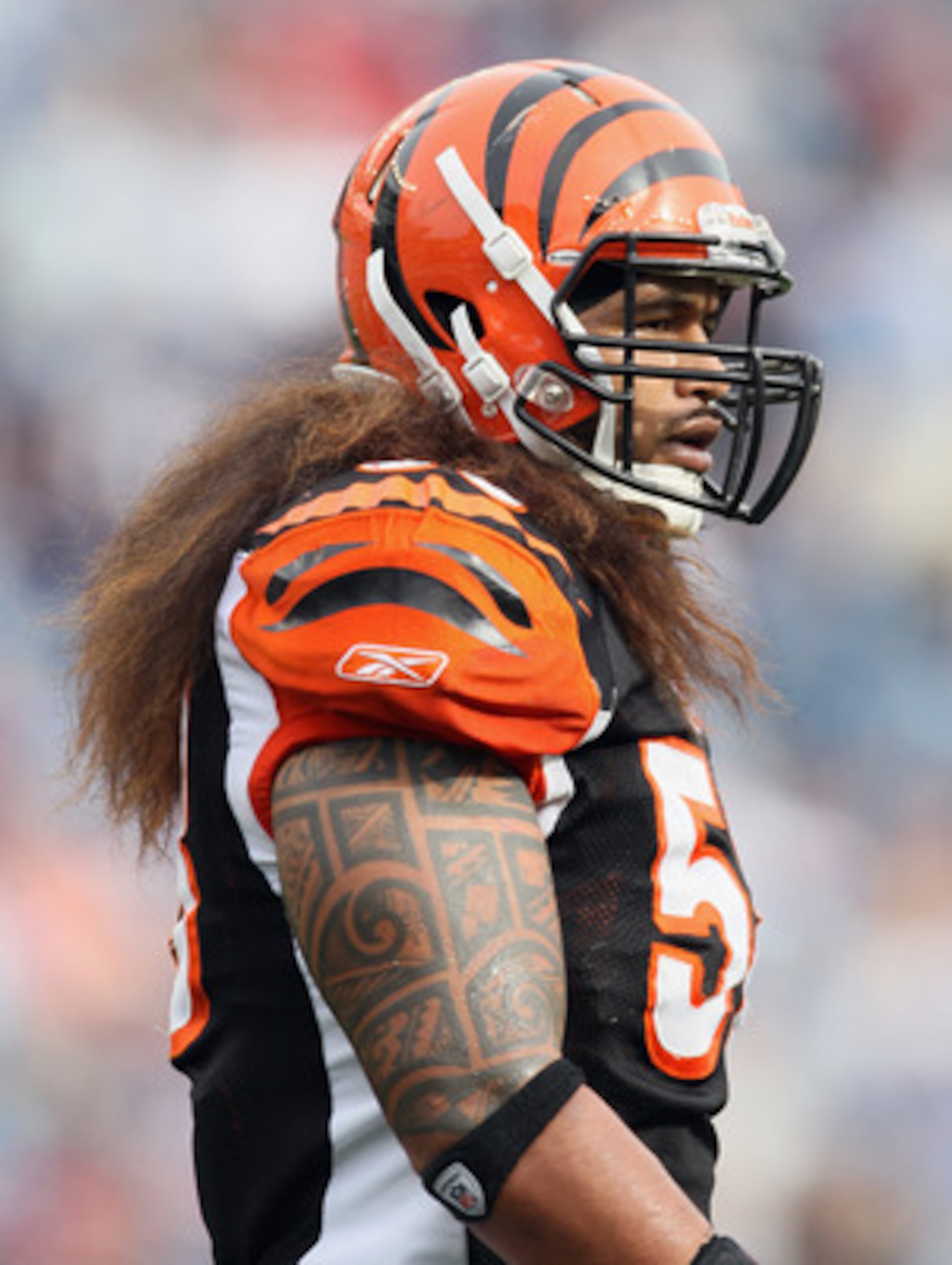 FOXBORO, MA - SEPTEMBER 12:  Rey Maualuga #58 of the Cincinnati Bengals walks off the field in the second half against the New England Patriots during the NFL season opener on September 12, 2010 at Gillette Stadium in Foxboro, Massachusetts. The Patriots 