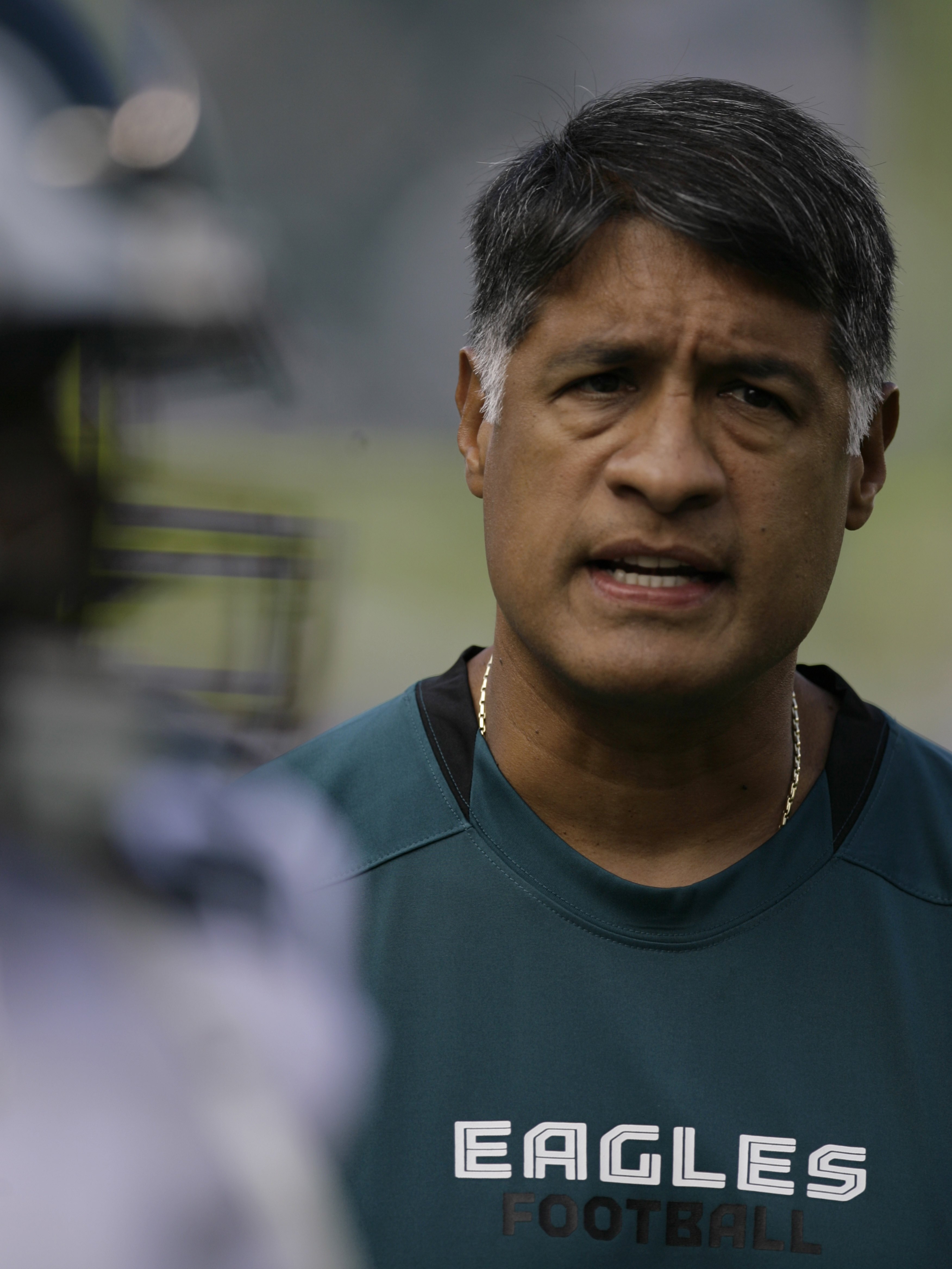 PHILADELPHIA - SEPTEMBER 21: Offensive line coach Juan Castillo watches his linemen work out pre-game warmups before their game against the Pittsburgh Steelers on September 21, 2008 at Lincoln Financial Field in Philadelphia, Pennsylvania. (Photo by Chris