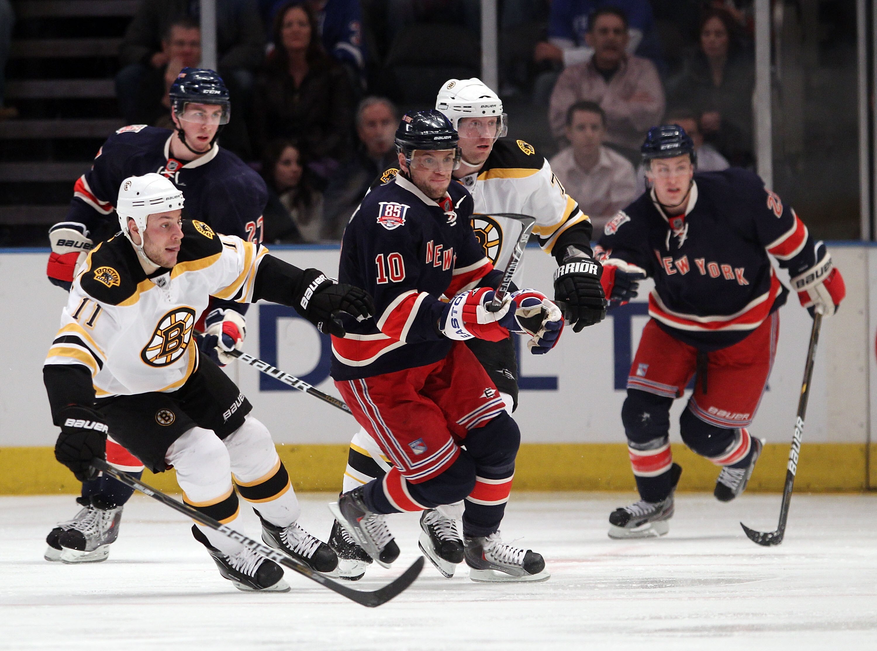 NEW YORK, NY - APRIL 04: Marian Gaborik #10 of the New York Rangers skates against the Boston Bruins at Madison Square Garden on April 4, 2011 in New York City. The Rangers defeated the Bruins 5-3.  (Photo by Bruce Bennett/Getty Images)