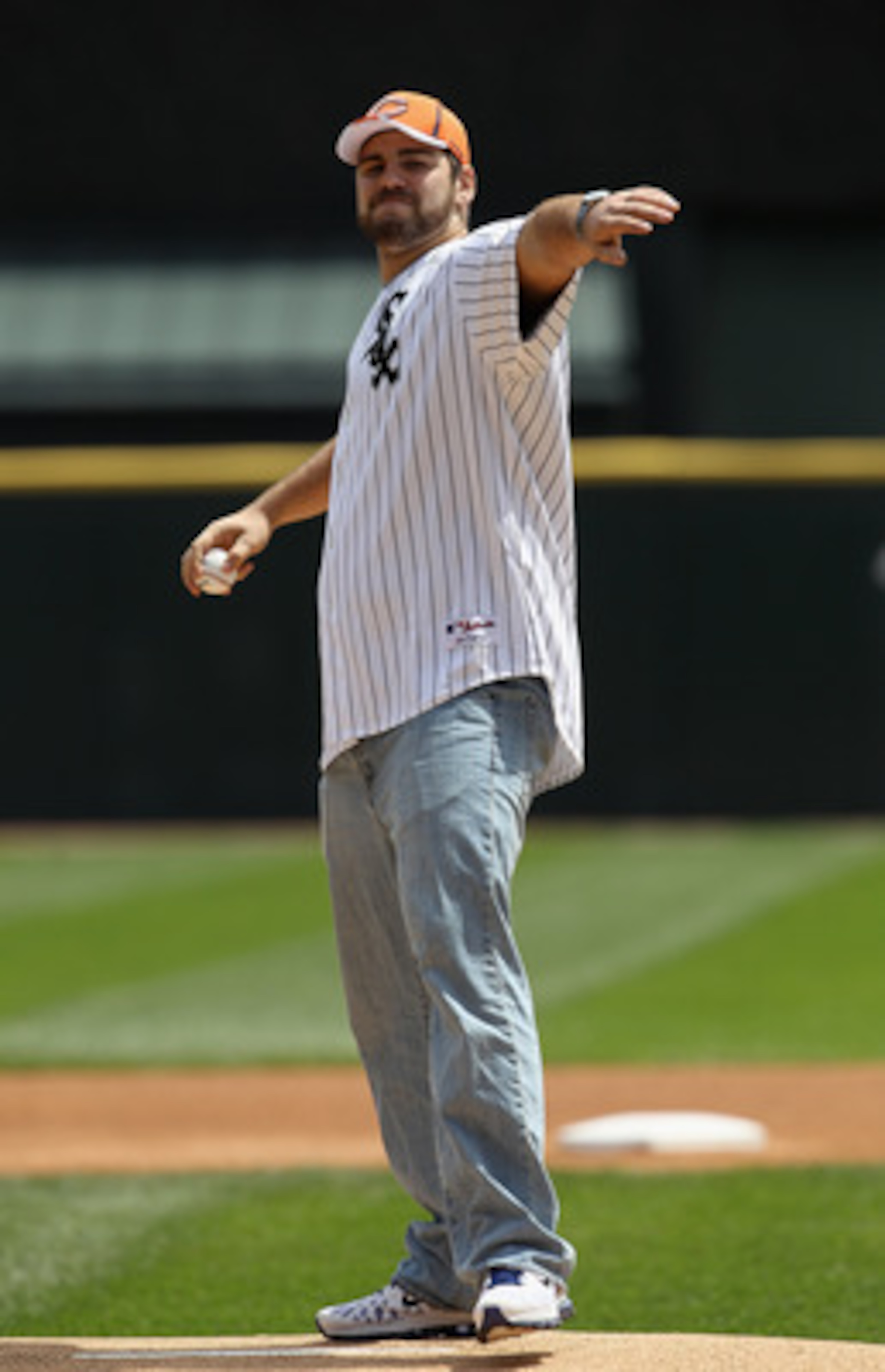 CHICAGO, IL - MAY 01: Gabe Carimi, the 1st round draft choice of the Chicago Bears, throws out a ceremonial first pitch before the Chicago White Sox take on the Baltimore Orioles at U.S. Cellular Field on May 1, 2011 in Chicago, Illinois. (Photo by Jonath