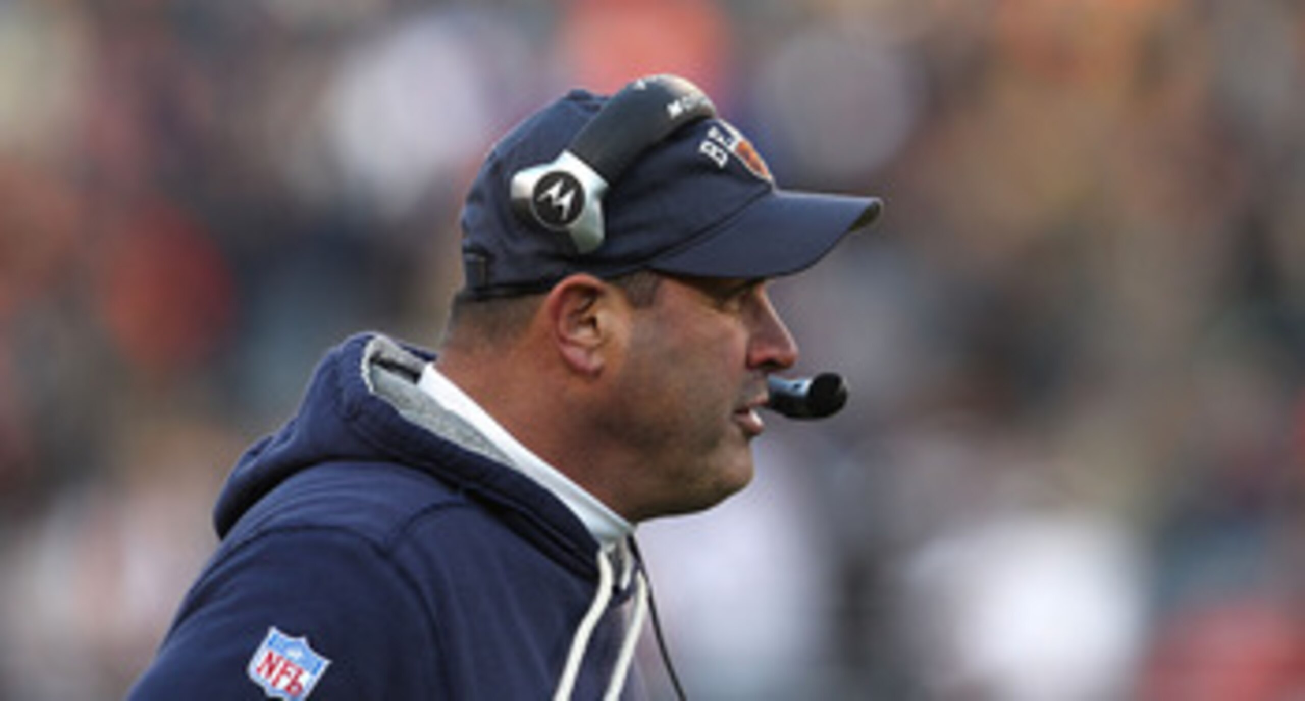 CHICAGO - NOVEMBER 14: Offensive line coach Mike Tice of the Chicago Bears watches as his team takes on the Minnesota Vikings at Soldier Field on November 14, 2010 in Chicago, Illinois. The Bears defeated the Vikings 27-13. (Photo by Jonathan Daniel/Getty