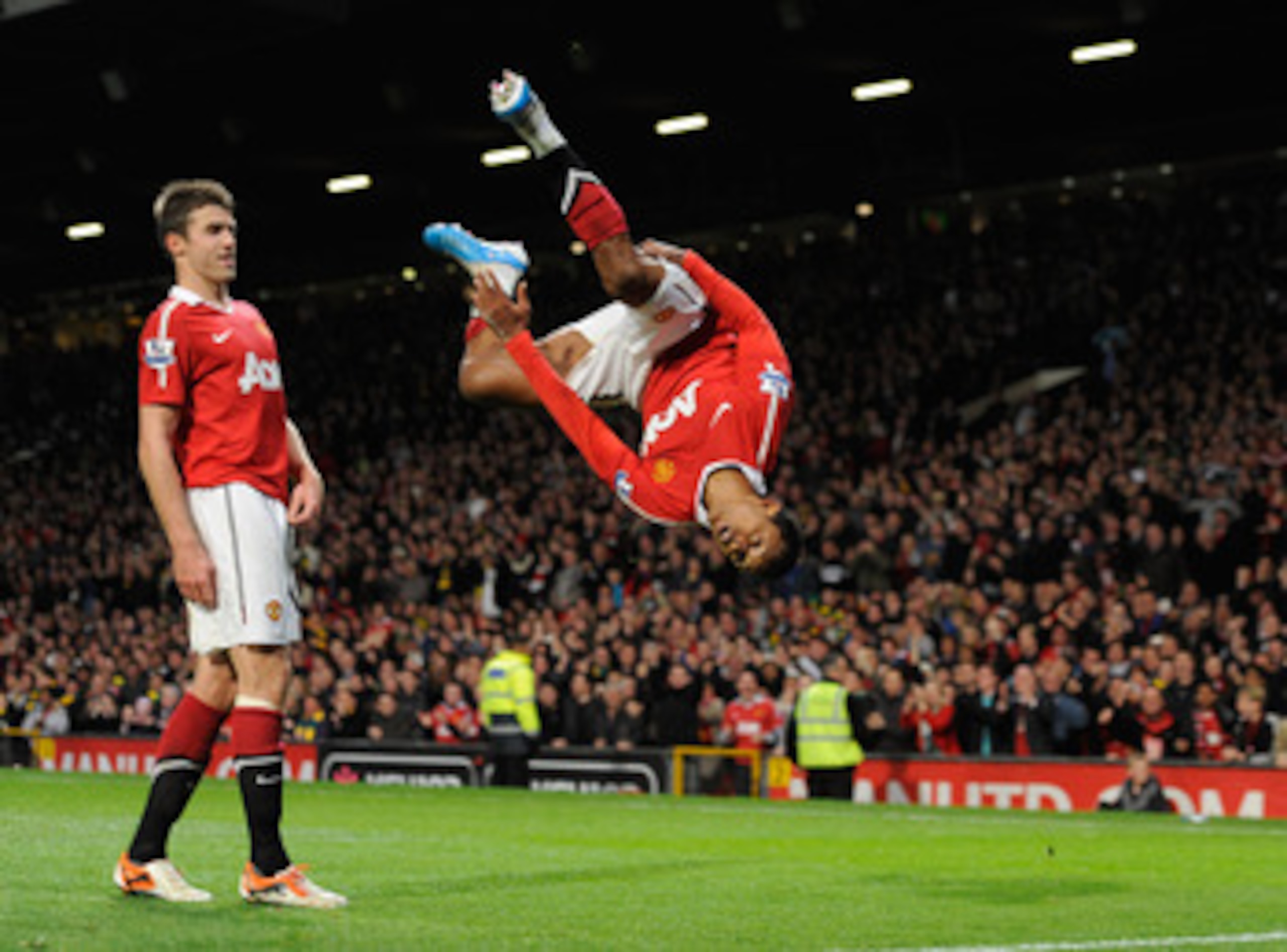 MANCHESTER, ENGLAND - OCTOBER 30: Nani of Manchester United celebrates scoring to make it 2-0 during the Barclays Premier League match between Manchester United and Tottenham Hotspur at Old Trafford on October 30, 2010 in Manchester, England. (Photo by M MANCHESTER, ENGLAND - OCTOBER 30: Nani of Manchester United celebrates scoring to make it 2-0 during the Barclays Premier League match between Manchester United and Tottenham Hotspur at Old Trafford on October 30, 2010 in Manchester, England. (Photo by M