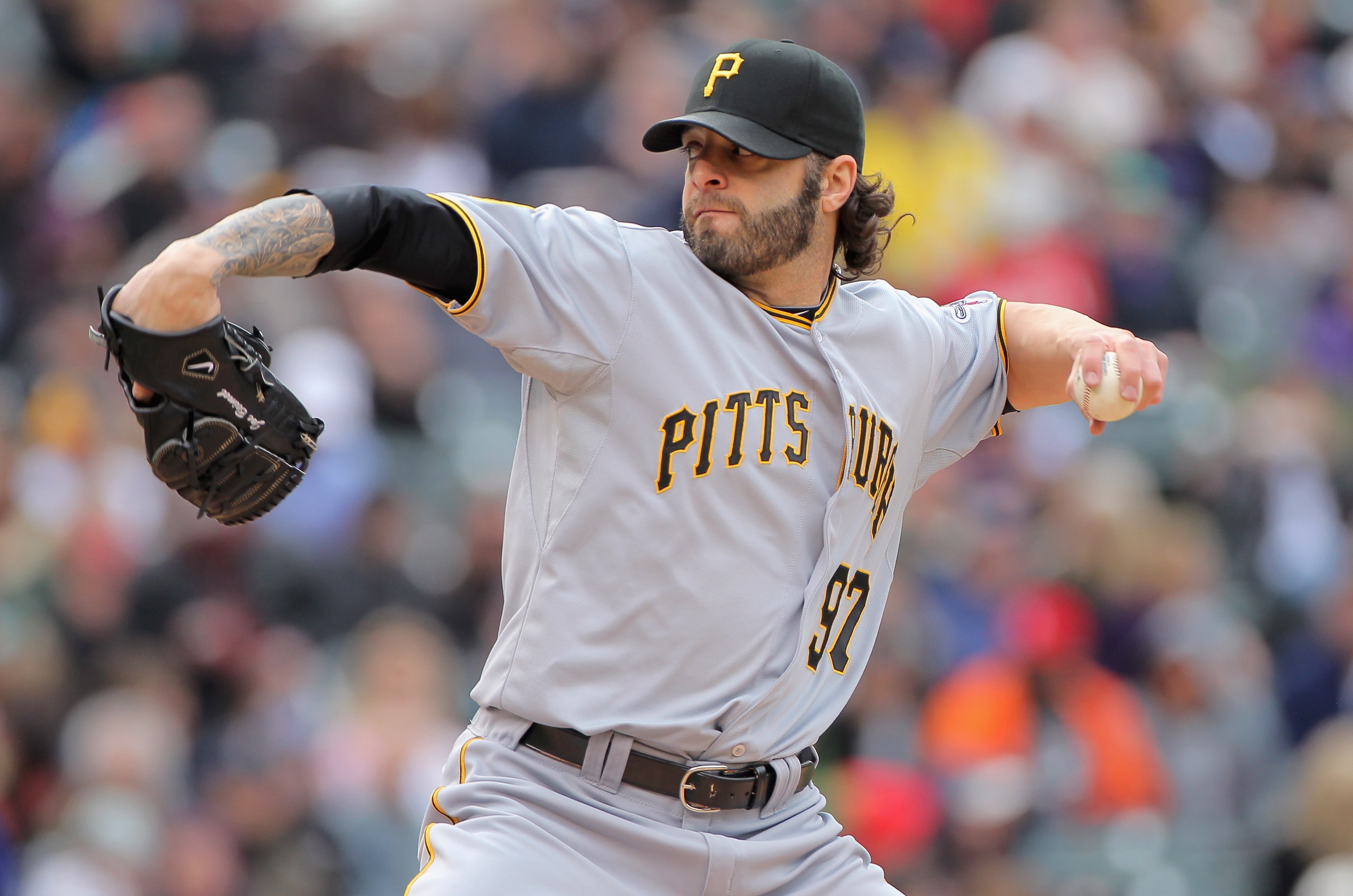 DENVER, CO - MAY 01:  Relief pitcher Joe Beimel #97 of the Pittsburgh Pirates works against the Colorado Rockies at Coors Field on May 1, 2011 in Denver, Colorado. The Pirates defeated the Rockies 8-4.  (Photo by Doug Pensinger/Getty Images)