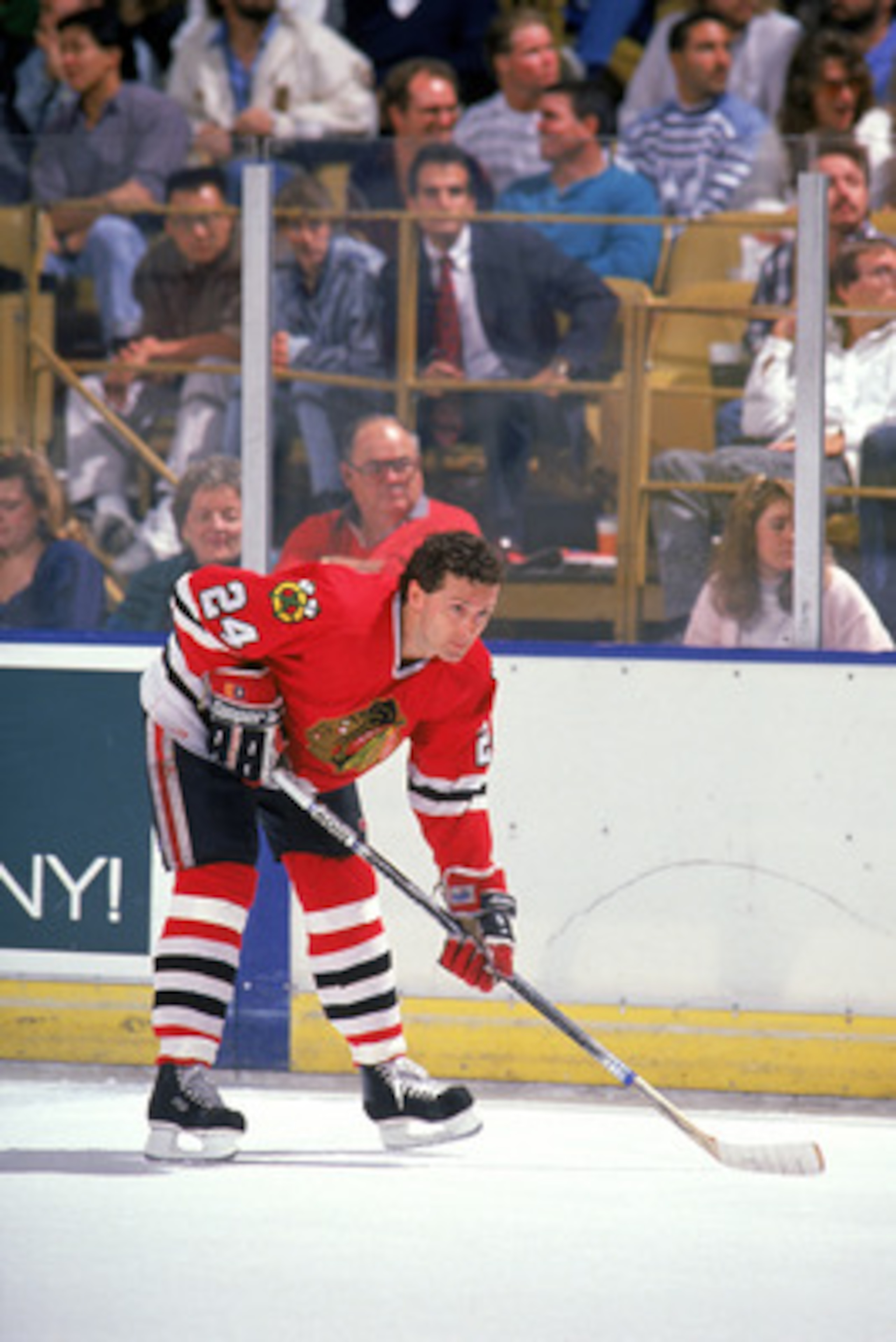 INGLEWOOD, CA - 1989: Defense Doug Wilson #24 of the Chicago Blackhawks warms up prior to a game against the Los Angeles Kings at the Great Western Forum during the 1989-90 season in Inglewood, California. (Photo by Mike Powell/Getty Images) INGLEWOOD, CA - 1989: Defense Doug Wilson #24 of the Chicago Blackhawks warms up prior to a game against the Los Angeles Kings at the Great Western Forum during the 1989-90 season in Inglewood, California. (Photo by Mike Powell/Getty Images)