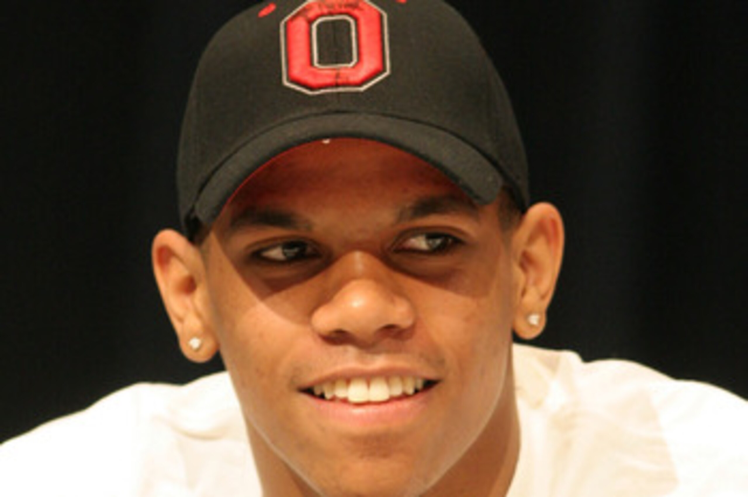 JEANNETTE, PA - MARCH 19:  Terrelle Pryor of Jeannette High School, regarded as the nations top prep quarterback, announces his choice of college as Ohio State University on March 19, 2008 at a news conference held at the Jeannette High School auditorium