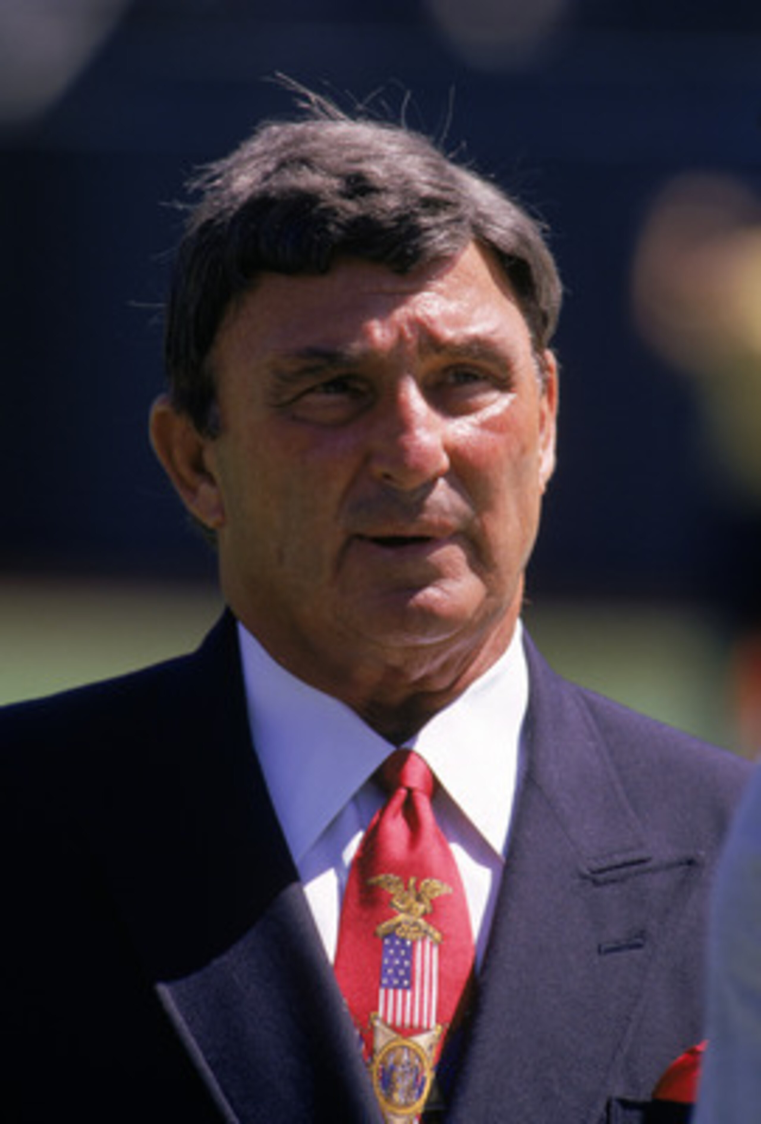 OAKLAND, CA - AUGUST 12:  Hall of Fame coach Hank Stram attends a pre-season game between the St. Louis Rams and the Oakland Raiders at the Oakland/Alameda County Coliseum on August 12, 1995 in Oakland, California.  The Raiders won 27-22.  (Photo by Georg