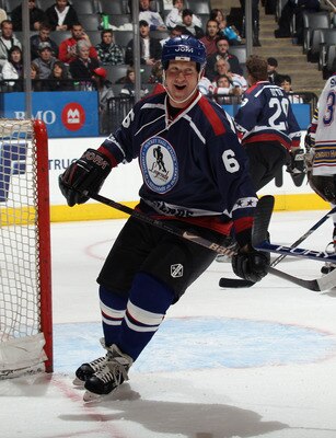 TORONTO, ON - NOVEMBER 07: Phil Housley #6 of the USA Legends skates against the Canada Legends at the Legends Classic Hockey Game at the Air Canada Centre on November 7, 2010 in Toronto, Canada.  (Photo by Bruce Bennett/Getty Images)