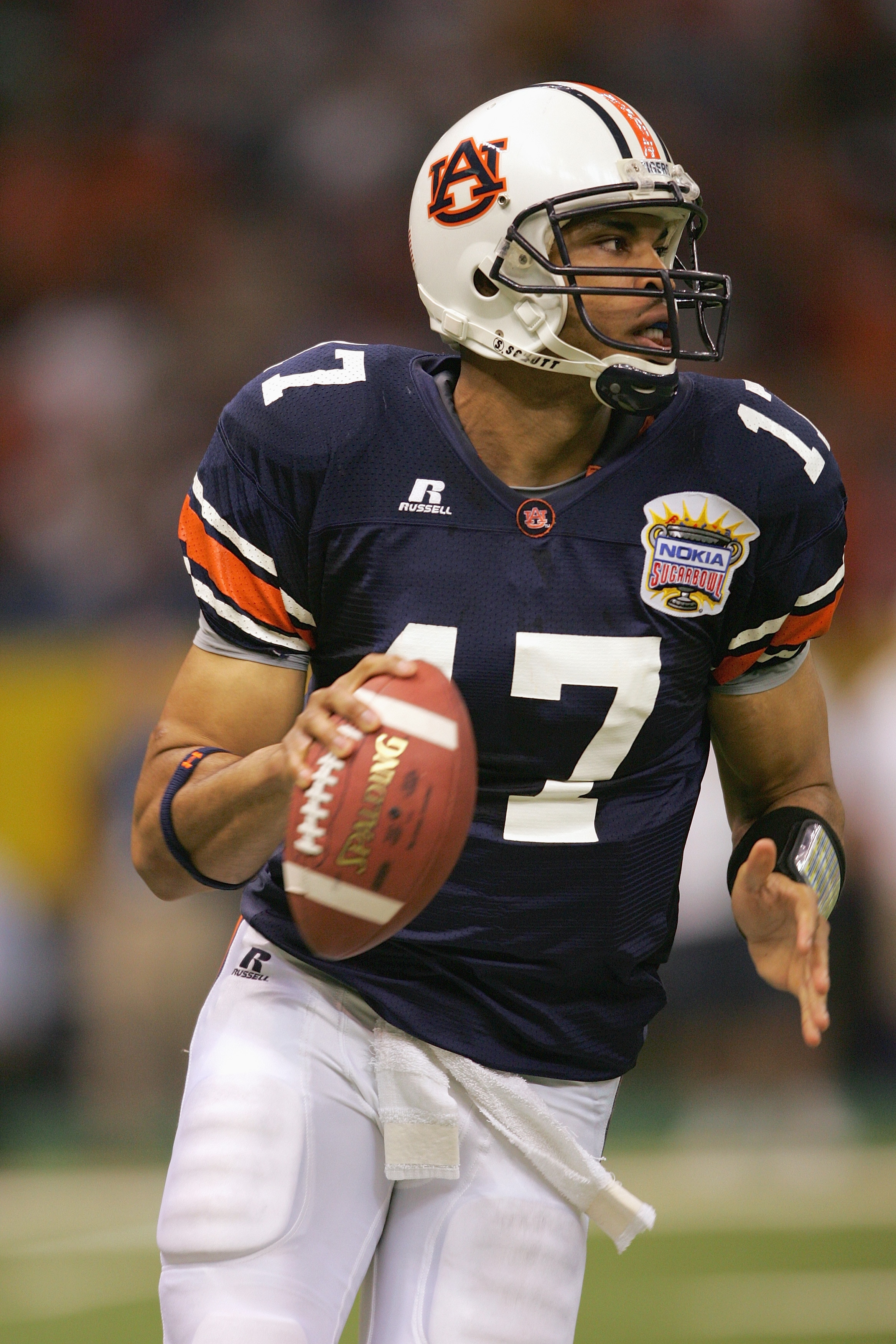 NEW ORLEANS - JANUARY 3:  Quarterback Jason Campbell #17 of the Auburn Tigers looks to pass against the Virginia Tech Hokies during the Nokia Sugar Bowl on January 3, 2005 at the Superdome in New Orleans, Louisiana.  The No. 3 Tigers completed a perfect s