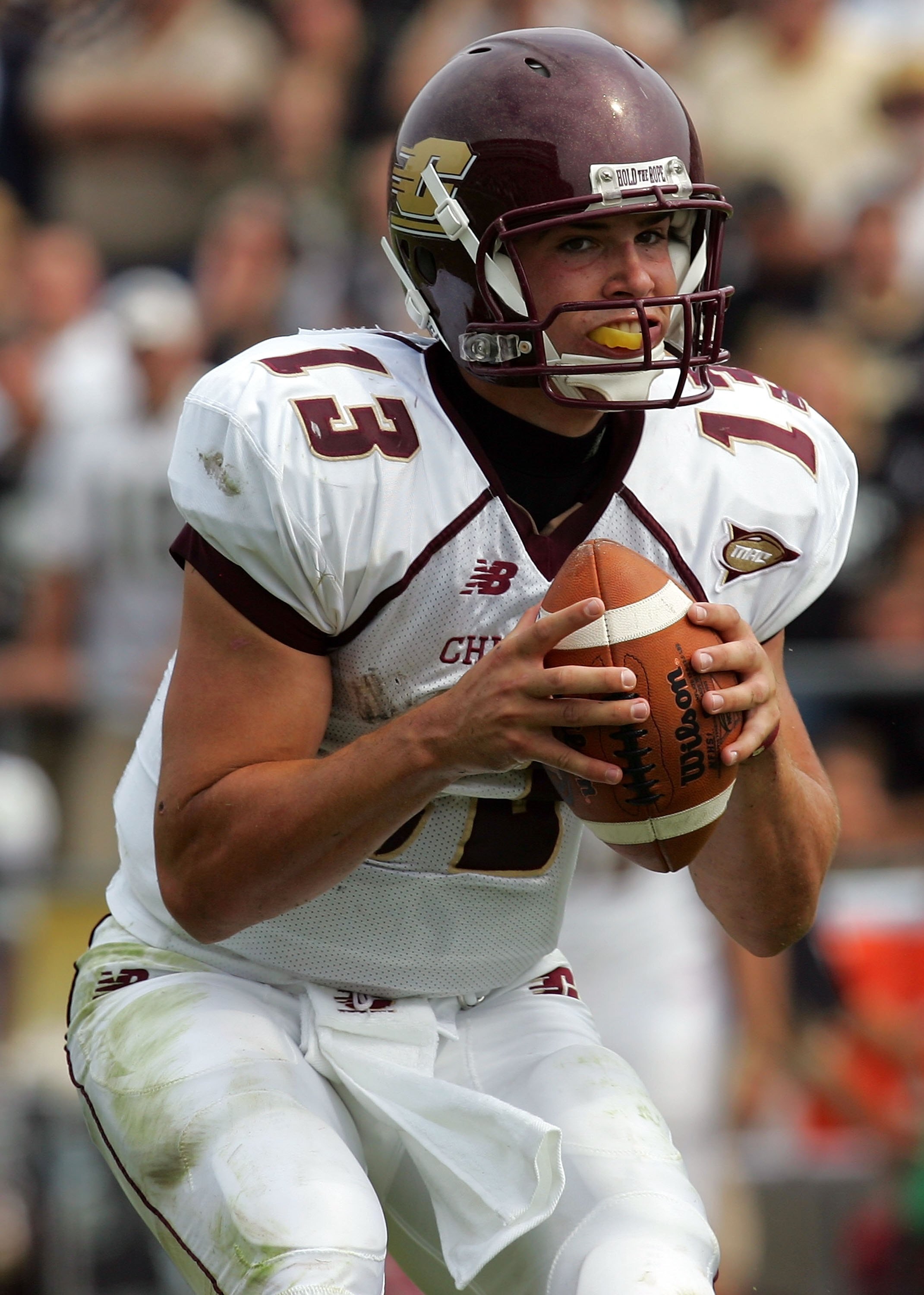 WEST LAFAYETTE, IN - SEPTEMBER 20:  Quarterback Dan LeFevour #13 of the Central Michigan Chippewas during play against the Purdue Boilermakers at Ross-Ade Stadium on September 20, 2008 in West Lafayette, Indiana.  (Photo by Ronald Martinez/Getty Images)