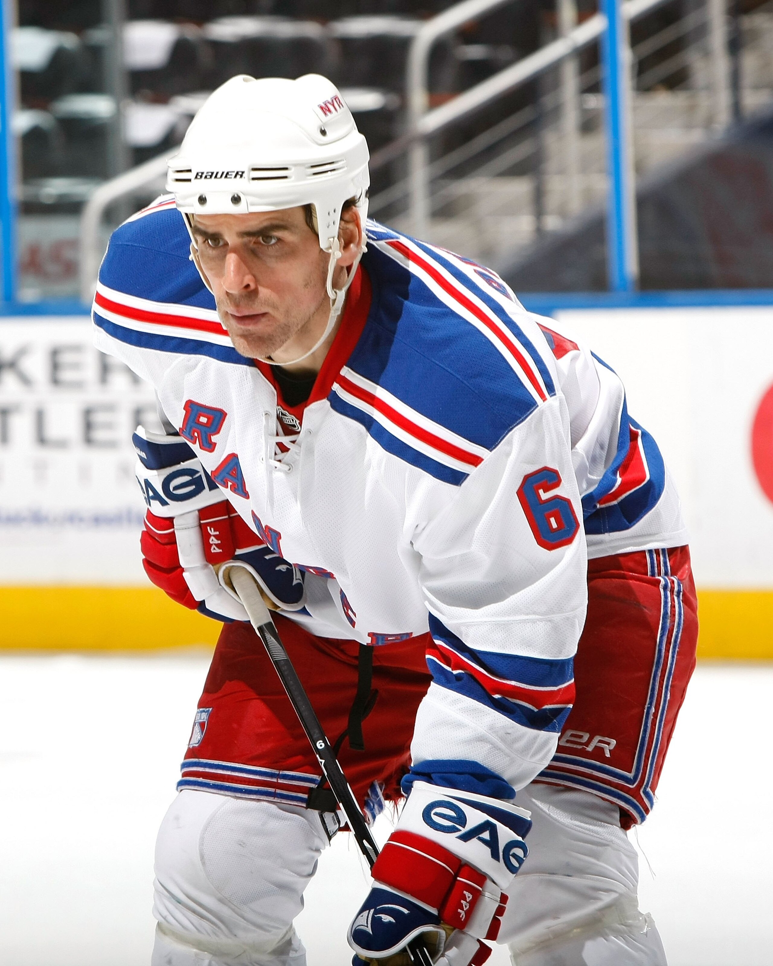 ATLANTA - JANUARY 07:  Wade Redden #6 of the New York Rangers against the Atlanta Thrashers at Philips Arena on January 7, 2010 in Atlanta, Georgia.  (Photo by Kevin C. Cox/Getty Images)