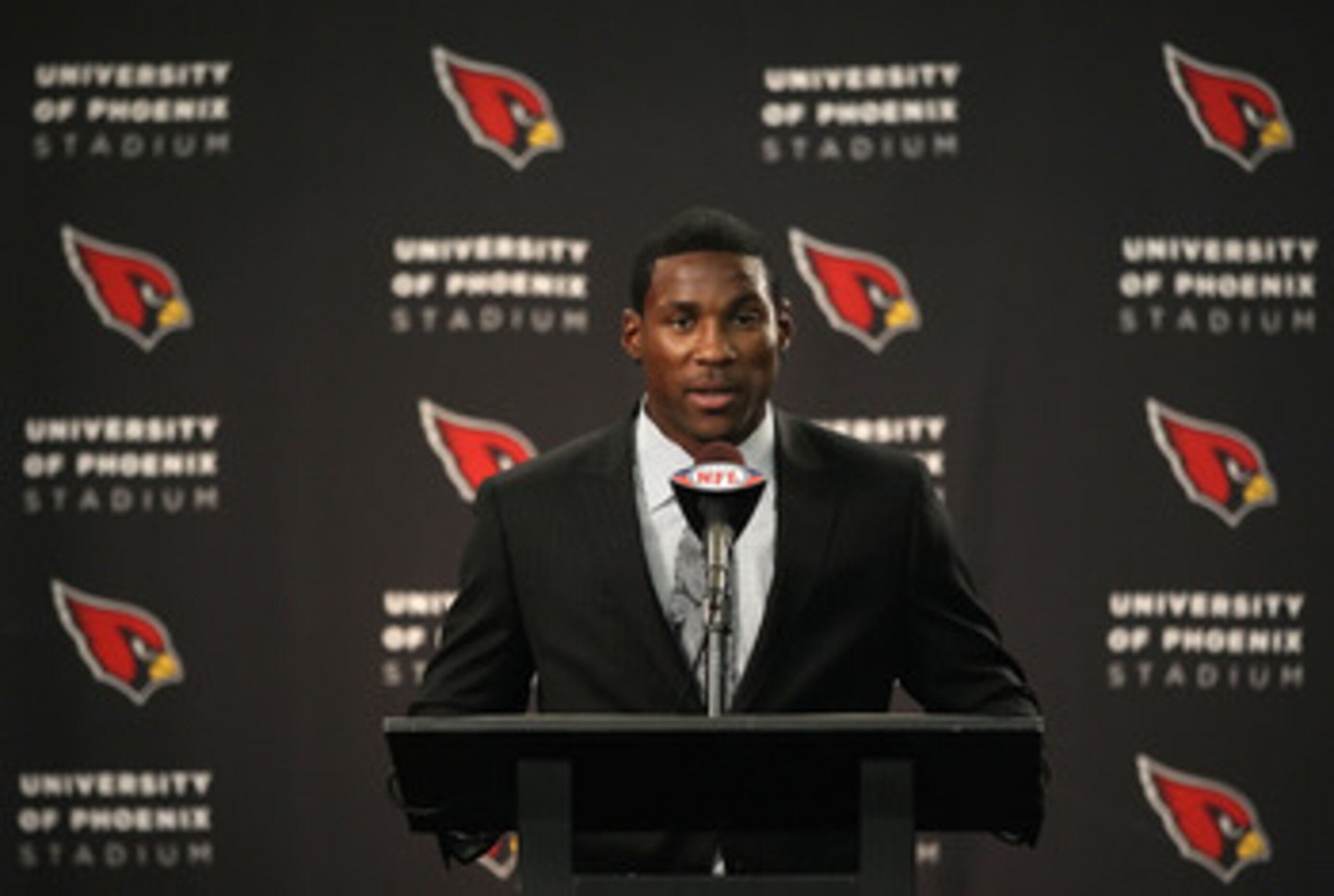 TEMPE, AZ - APRIL 29:  First round draft pick Patrick Peterson of the Arizona Cardinals speaks during a press conference to introduce him at the team's training center auditorium on April 29, 2011 in Tempe, Arizona.  (Photo by Christian Petersen/Getty Ima
