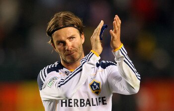 CARSON, CA - JUNE 03:  David Beckham #23 of the Los Angeles Galaxy applauds to the fans after their MLS match against D.C. United at The Home Depot Center on June 3, 2011 in Carson, California. United and the Galaxy played to a 0-0 draw.  (Photo by Victor