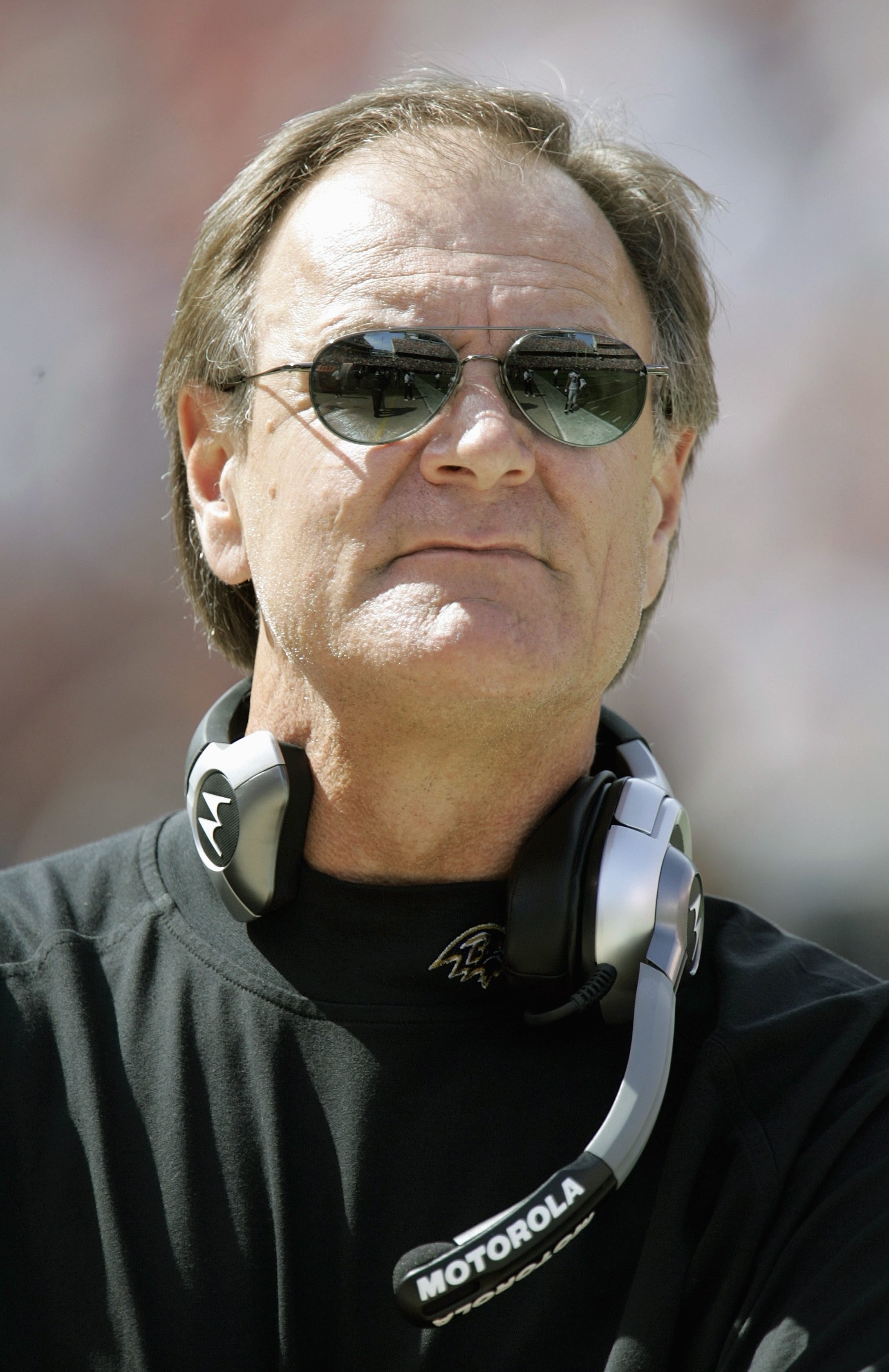 CLEVELAND - SEPTEMBER 30: Head coach Brian Billick of the Baltimore Ravens looks on during the NFL game against the Cleveland Browns at Cleveland Browns Stadium September 30, 2007 in Cleveland, Ohio.  The Browns defeated the Ravens 27-13.  (Photo by David