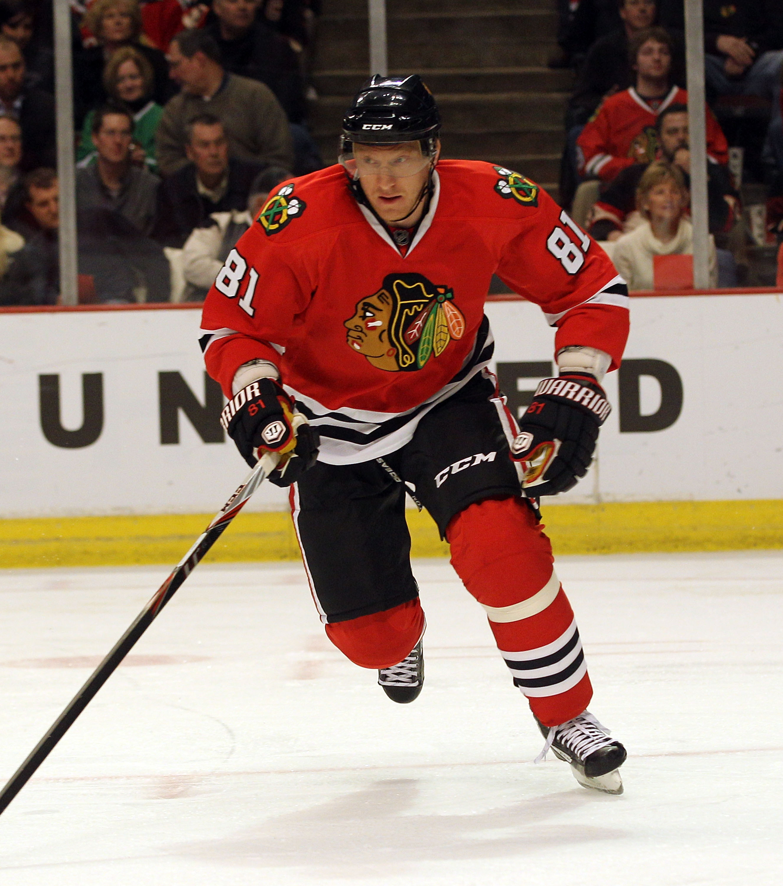 CHICAGO, IL - MARCH 23:  Marian Hossa #81 of the Chicago Blackhawks skates against the Florida Panthers at the United Center on March 23, 2011 in Chicago, Illinois. The Blackhawks defeated the Panthers 4-0.  (Photo by Bruce Bennett/Getty Images)
