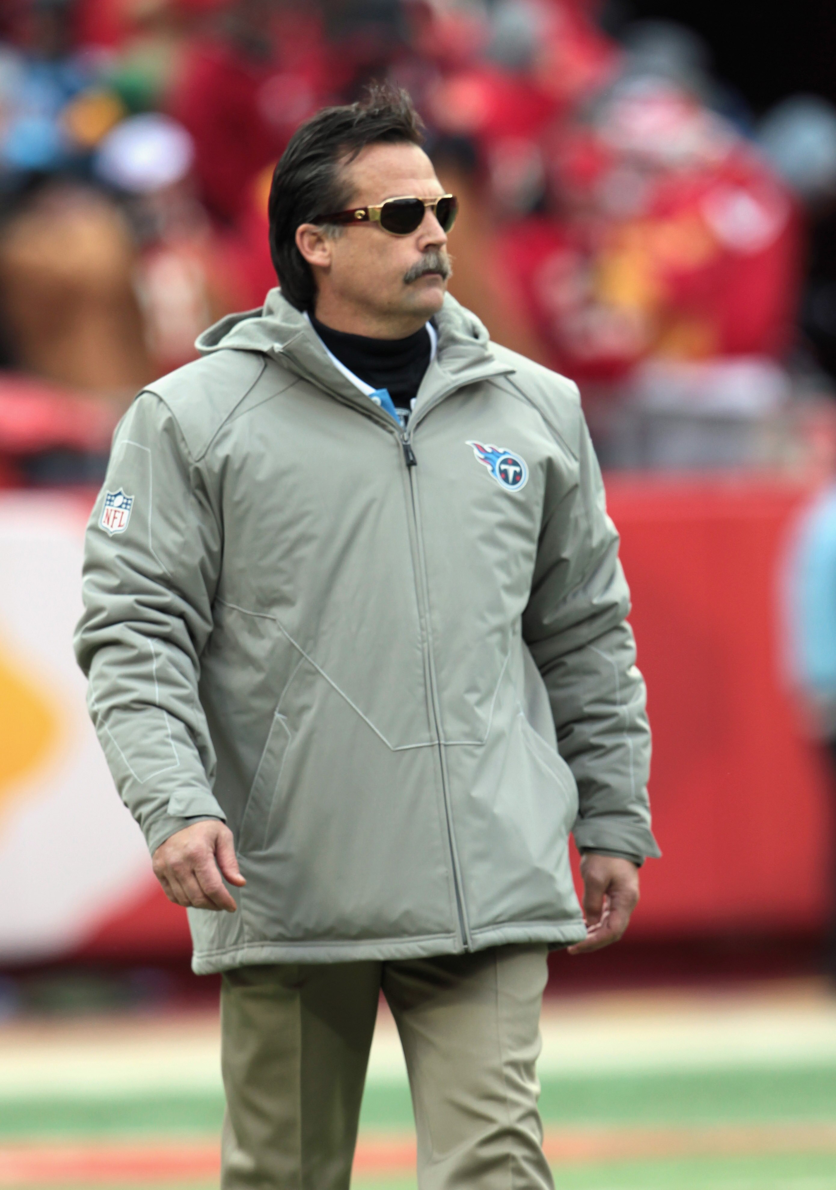KANSAS CITY, MO - DECEMBER 26:  Head coach Jeff Fisher of the Tennessee Titans looks on from the sidelines during the game against the Kansas City Chiefs on December 26, 2010 at Arrowhead Stadium in Kansas City, Missouri.  (Photo by Jamie Squire/Getty Ima