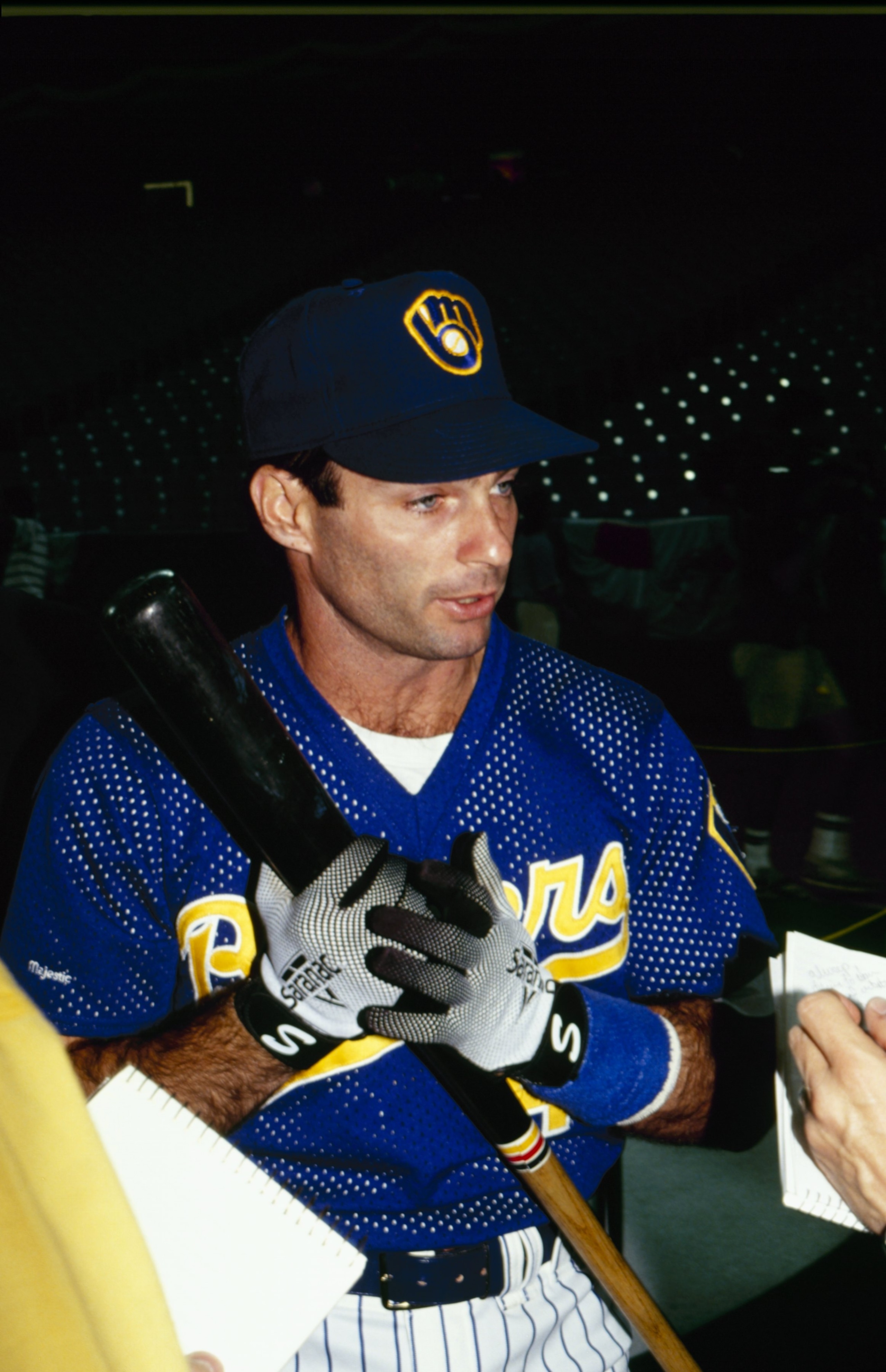 TORONTO - JULY 9:  Paul Molitor of the Milwaukee Brewers speaks to the media during batting practice prior to the1991 All-Star Game at the Toronto Sky Dome on July 9, 1991 in Toronto, Ontario, Canada. (Photo by Rick Stewart/Getty Images)