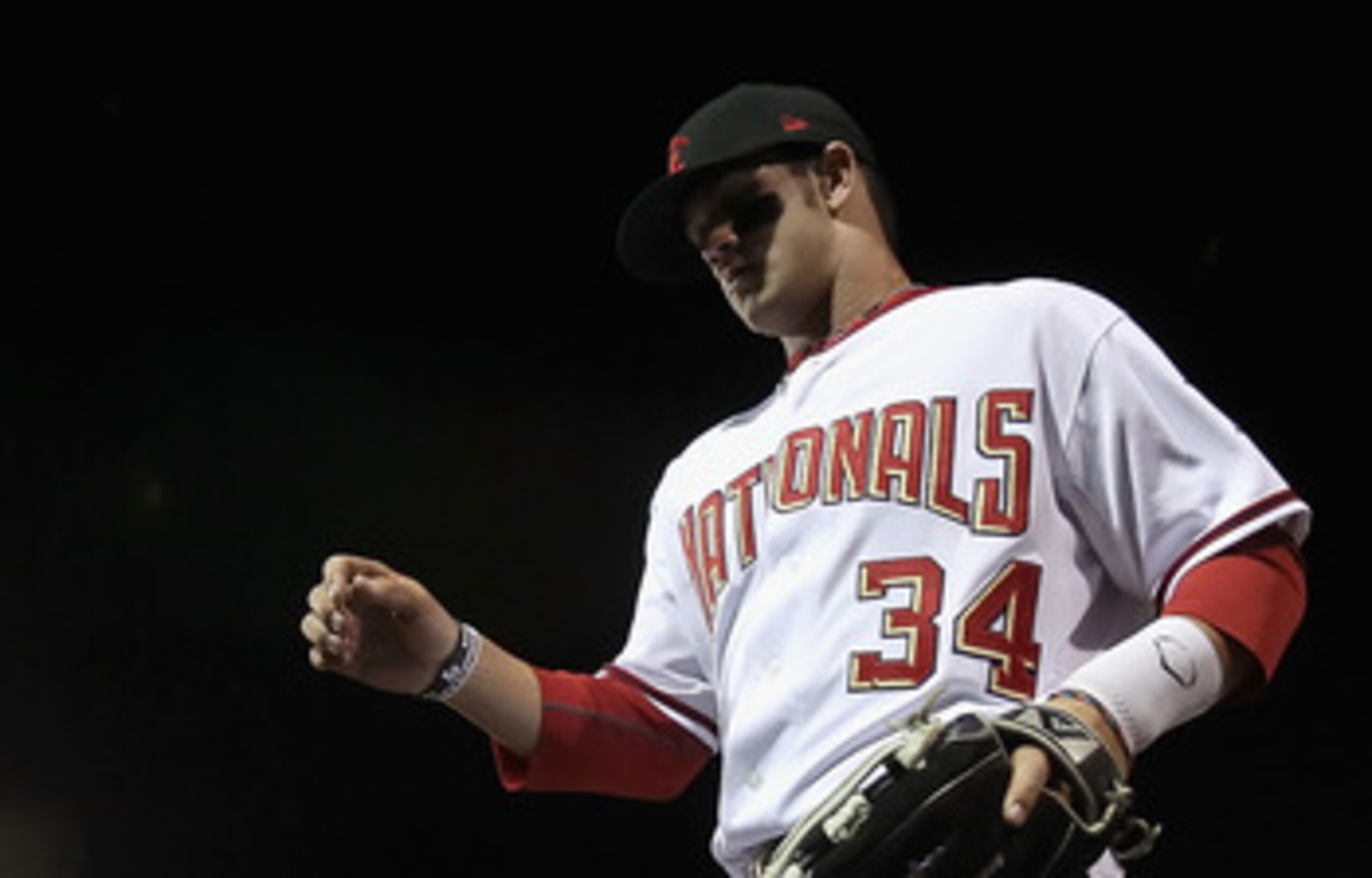 SCOTTSDALE, AZ - OCTOBER 20:  Washington Nationals prospect, Bryce Harper #34 playing for the Scottsdale Scorpions runs into the dugout during the AZ Fall League game against the Mesa Solar Sox at Scottsdale Stadium on October 20, 2010 in Scottsdale, Ariz
