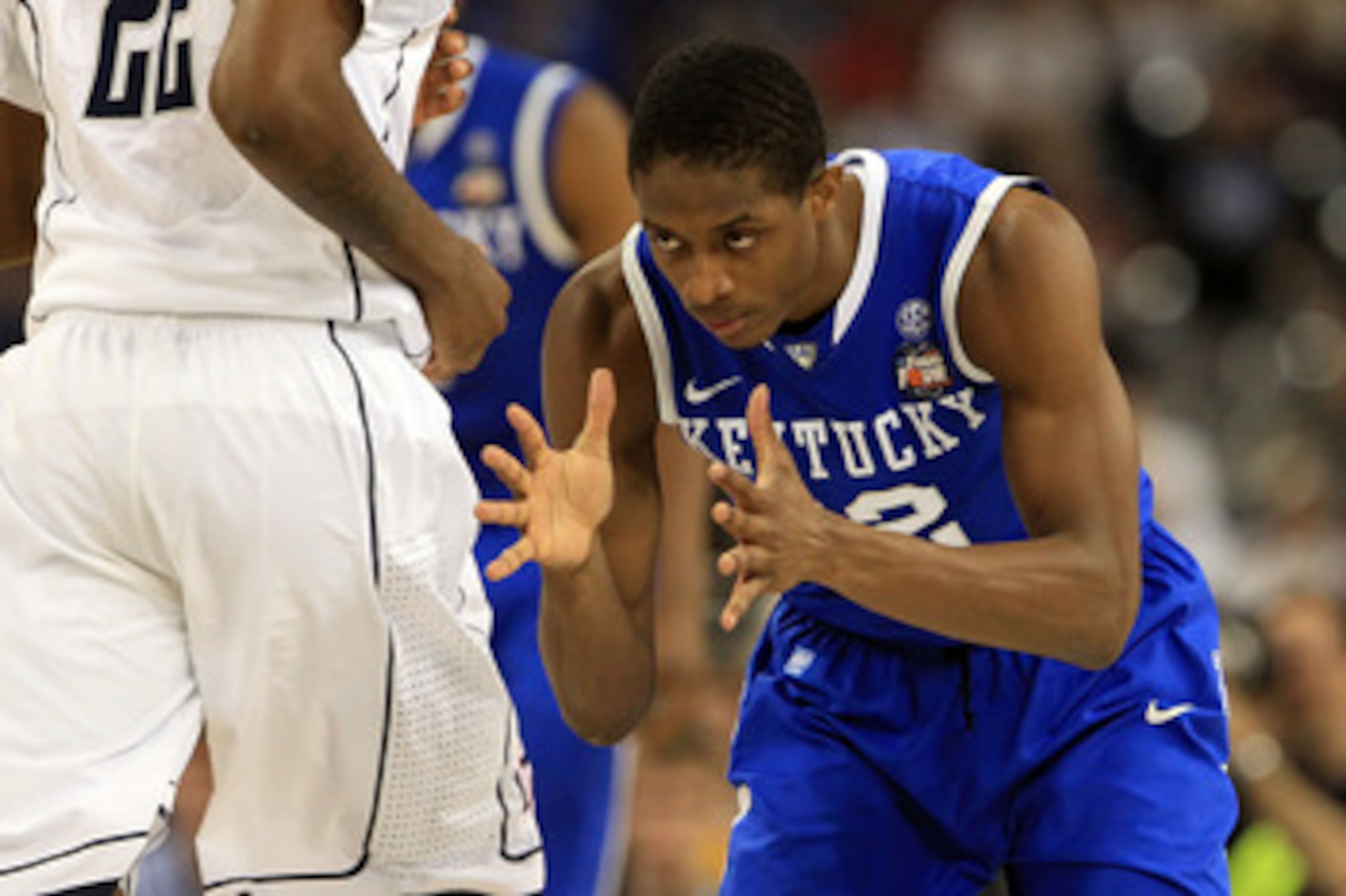 HOUSTON, TX - APRIL 02: Brandon Knight #12 of the Kentucky Wildcats reacts against the Connecticut Huskies during the National Semifinal game of the 2011 NCAA Division I Men's Basketball Championship at Reliant Stadium on April 2, 2011 in Houston, Texas. HOUSTON, TX - APRIL 02: Brandon Knight #12 of the Kentucky Wildcats reacts against the Connecticut Huskies during the National Semifinal game of the 2011 NCAA Division I Men's Basketball Championship at Reliant Stadium on April 2, 2011 in Houston, Texas.