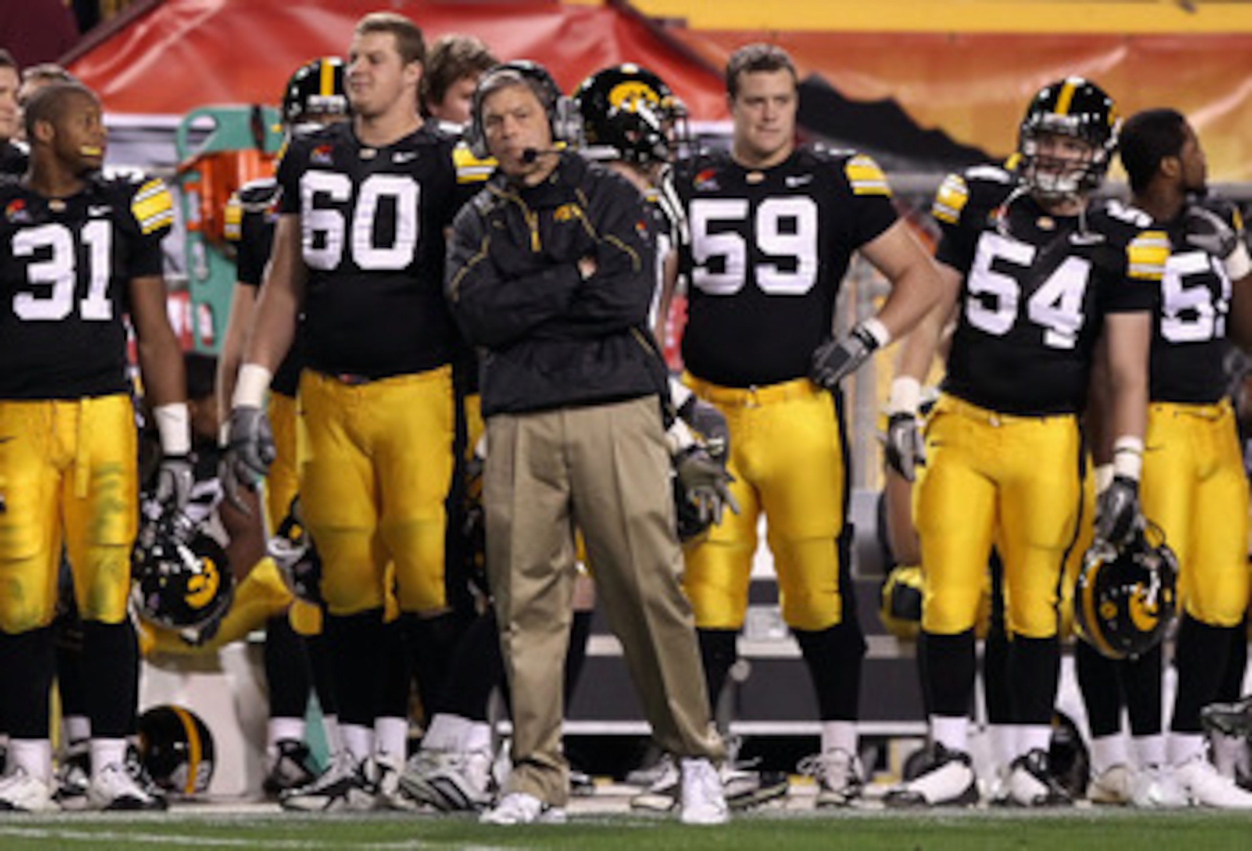 TEMPE, AZ - DECEMBER 28:  Head coach Kirk Ferentz of the Iowa Hawkeyes during the Insight Bowl against the Missouri Tigers at Sun Devil Stadium on December 28, 2010 in Tempe, Arizona.  The Hawkeyes defeated the Tigers 27-24.  (Photo by Christian Petersen/