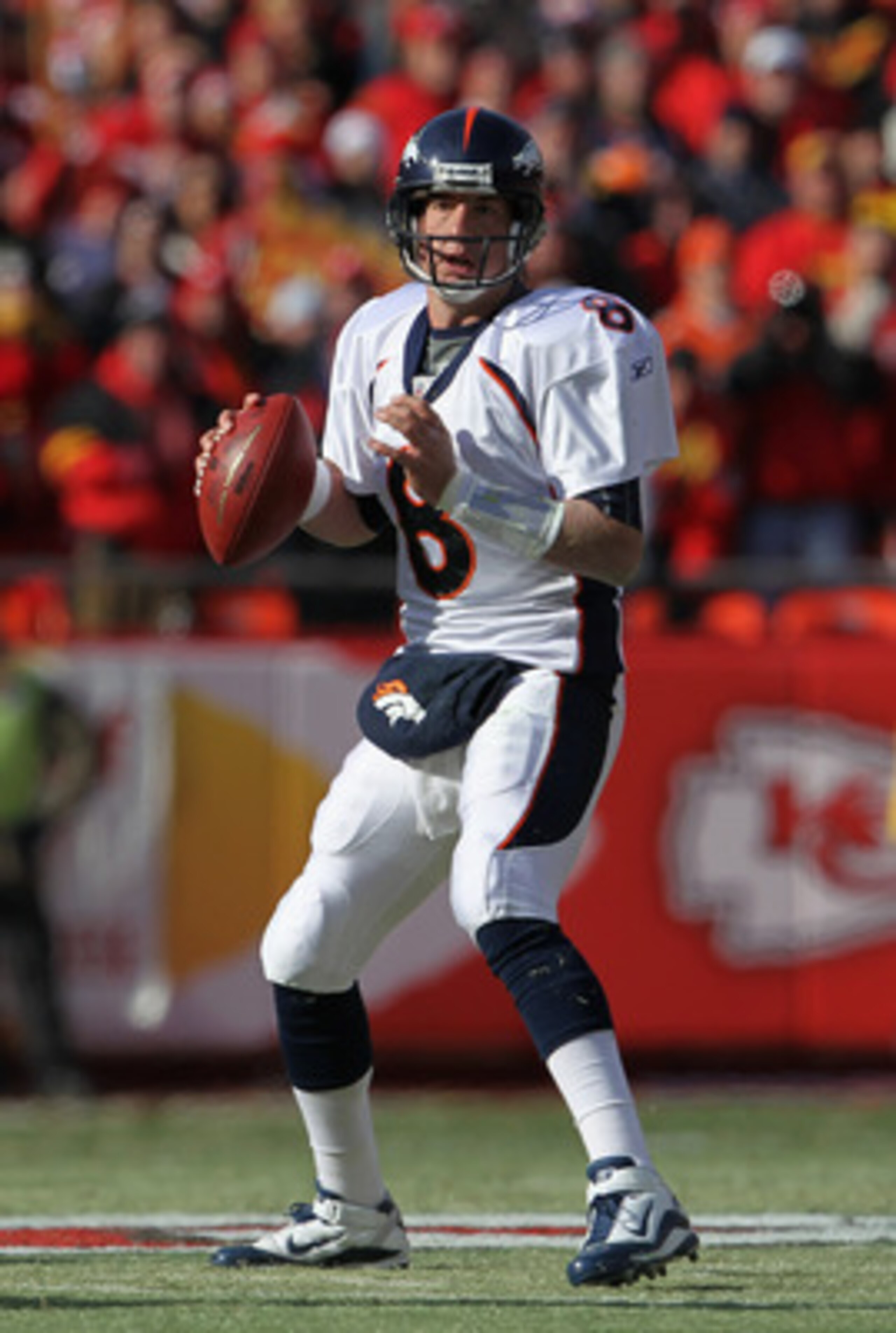 KANSAS CITY, MO - DECEMBER 05:  Quarterback Kyle Orton #8 of the Denver Broncos in action during the game against the Kansas City Chiefs on December 5, 2010 at Arrowhead Stadium in Kansas City, Missouri.  (Photo by Jamie Squire/Getty Images)