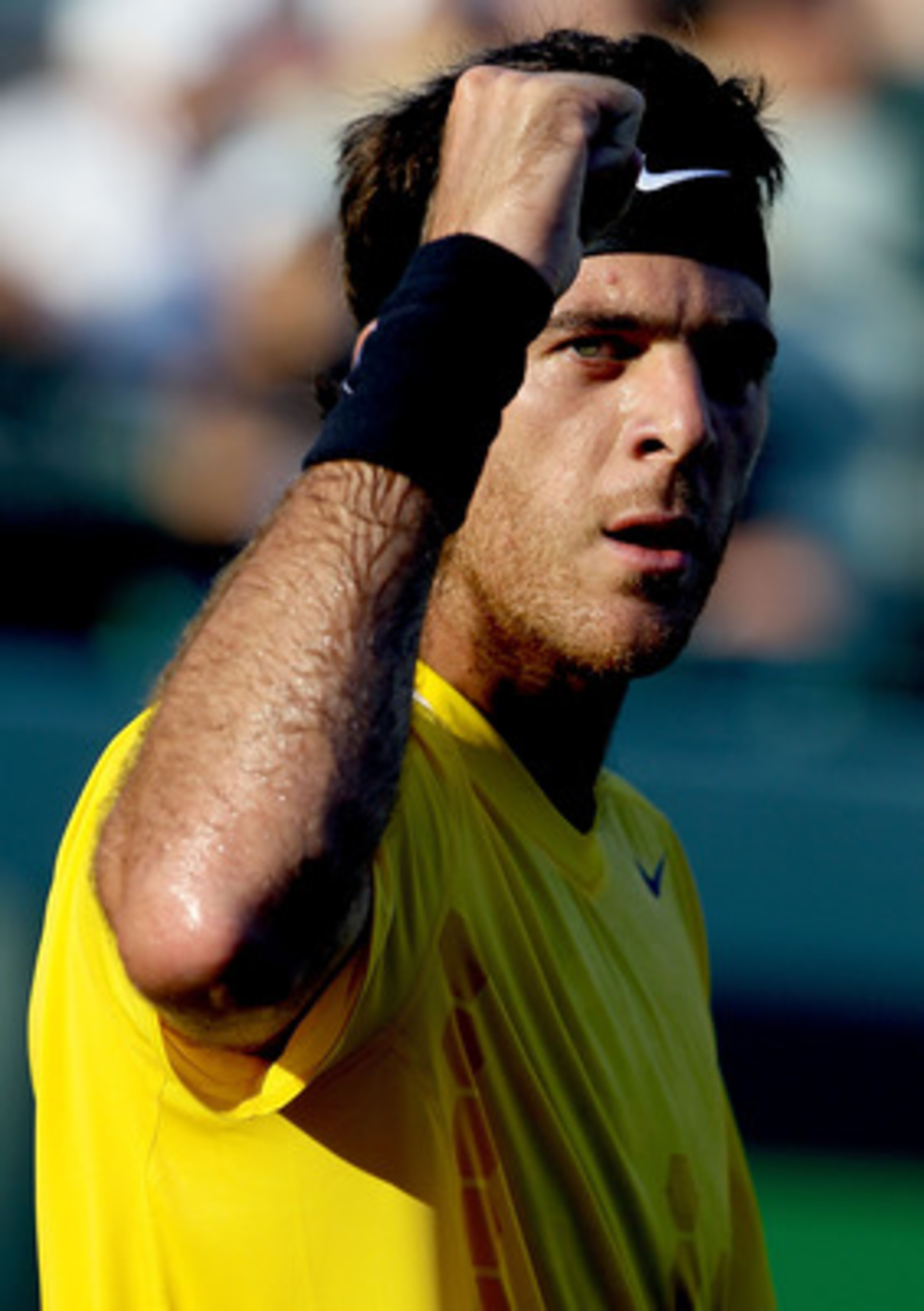 KEY BISCAYNE, FL - MARCH 27:  Juan Martin Del Potro of Argentina reacts against Robin Soderling during the Sony Ericsson Open at Crandon Park Tennis Center on March 27, 2011 in Key Biscayne, Florida.  (Photo by Matthew Stockman/Getty Images)