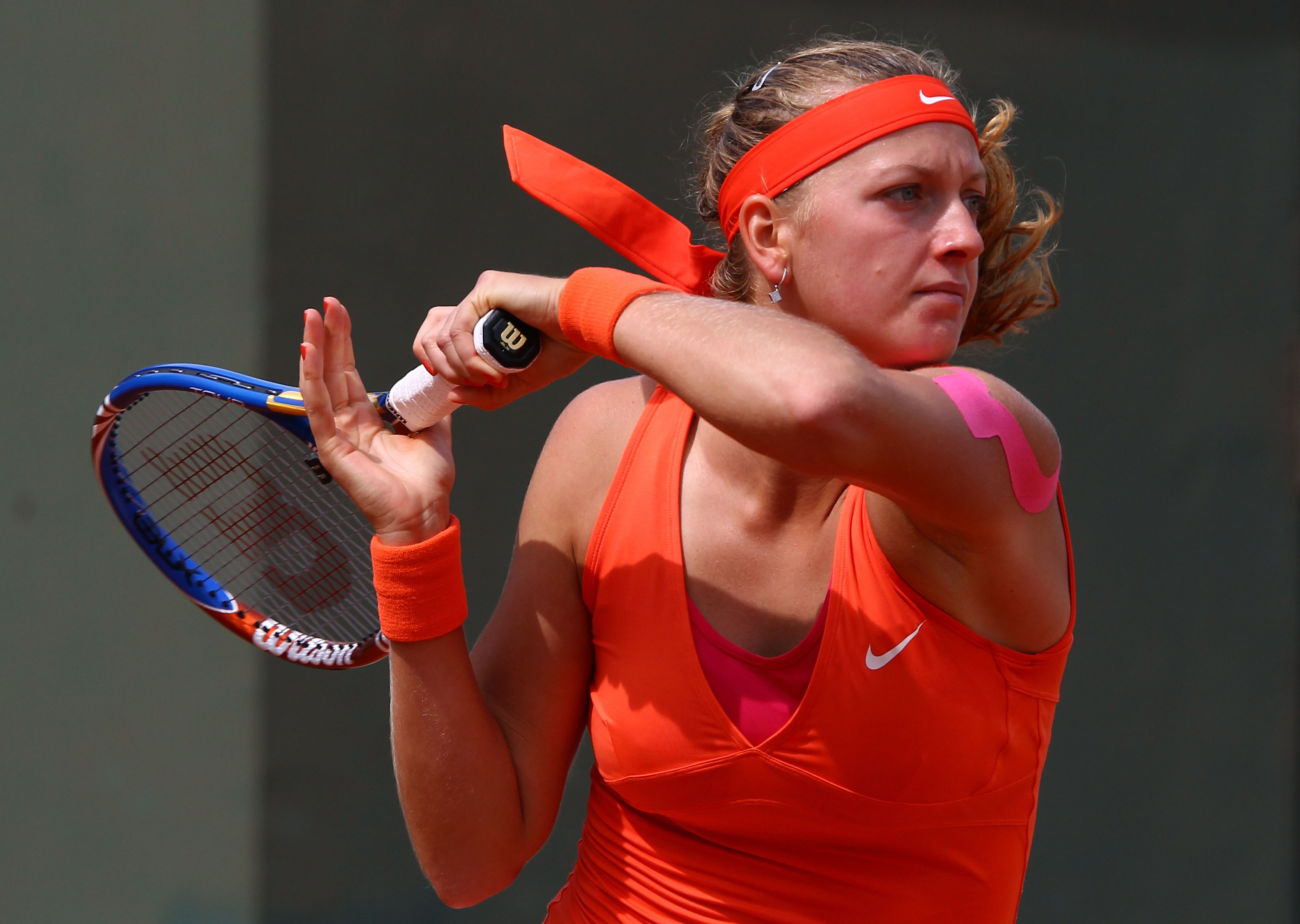 PARIS, FRANCE - MAY 26:  Petra Kvitova of Czech Republic hits a forehand during the women's singles round two match between Jie Zheng of China and Petra Kvitova of Czech Republic on day five of the French Open at Roland Garros on May 26, 2011 in Paris, Fr