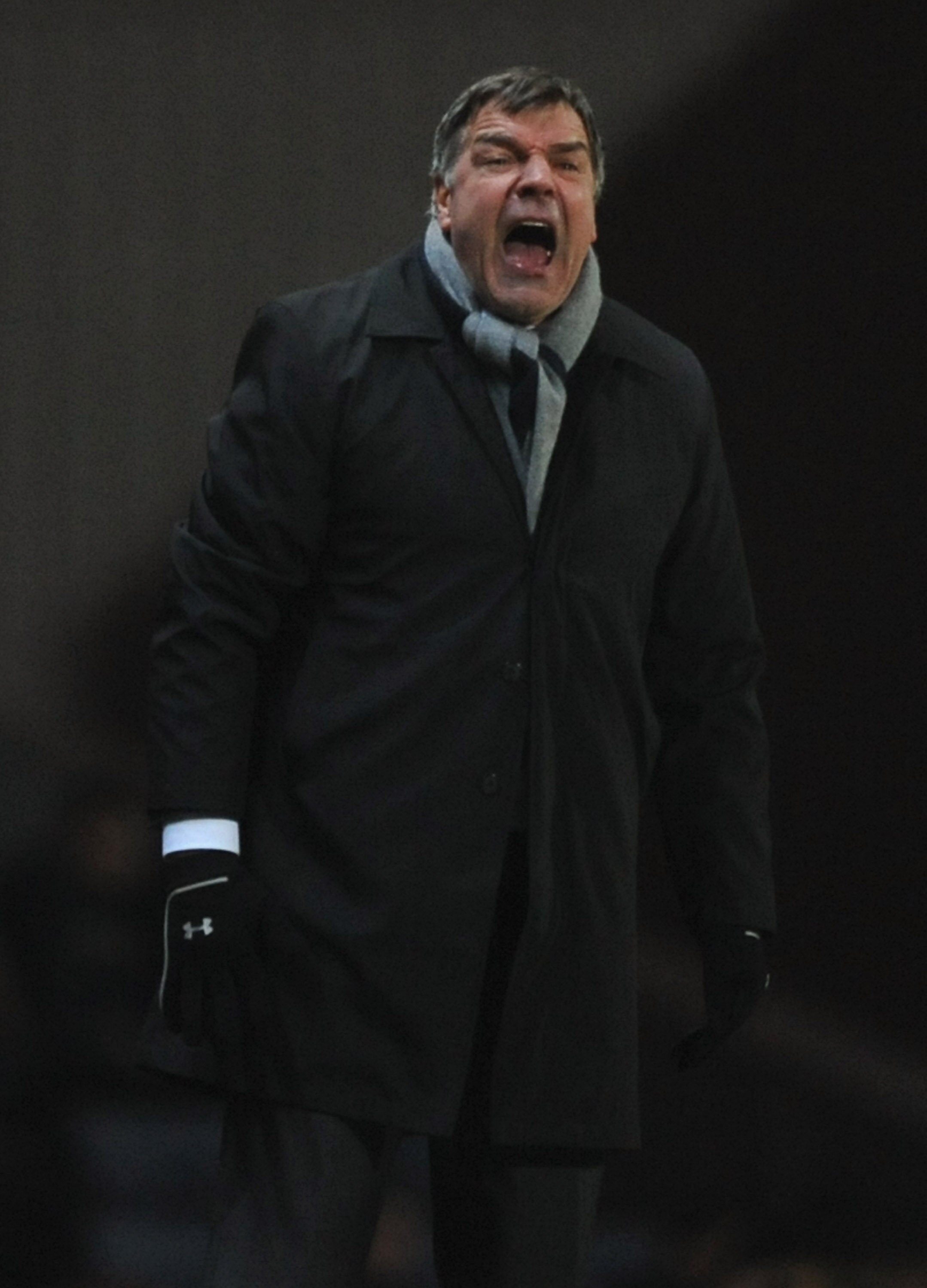 BLACKBURN, ENGLAND - JANUARY 14:  Blackburn Rovers Manager Sam Allardyce shouts instructions during the Carling Cup Semi Final match between Blackburn Rovers and Aston Villa at Ewood Park on January 14, 2010 in Blackburn, England.  (Photo by Laurence Grif